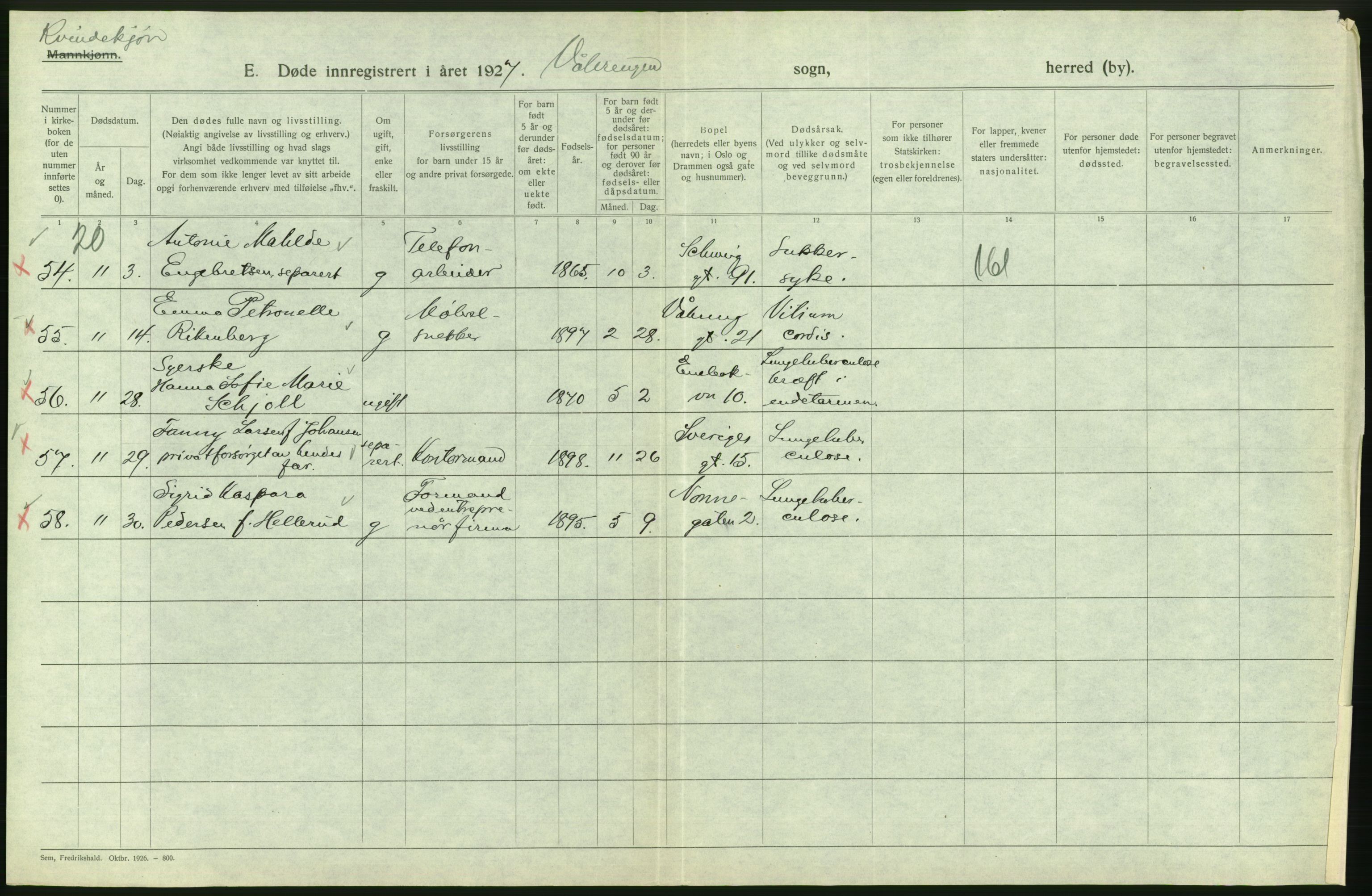 Statistisk sentralbyrå, Sosiodemografiske emner, Befolkning, AV/RA-S-2228/D/Df/Dfc/Dfcg/L0010: Oslo: Døde kvinner, dødfødte, 1927, p. 492