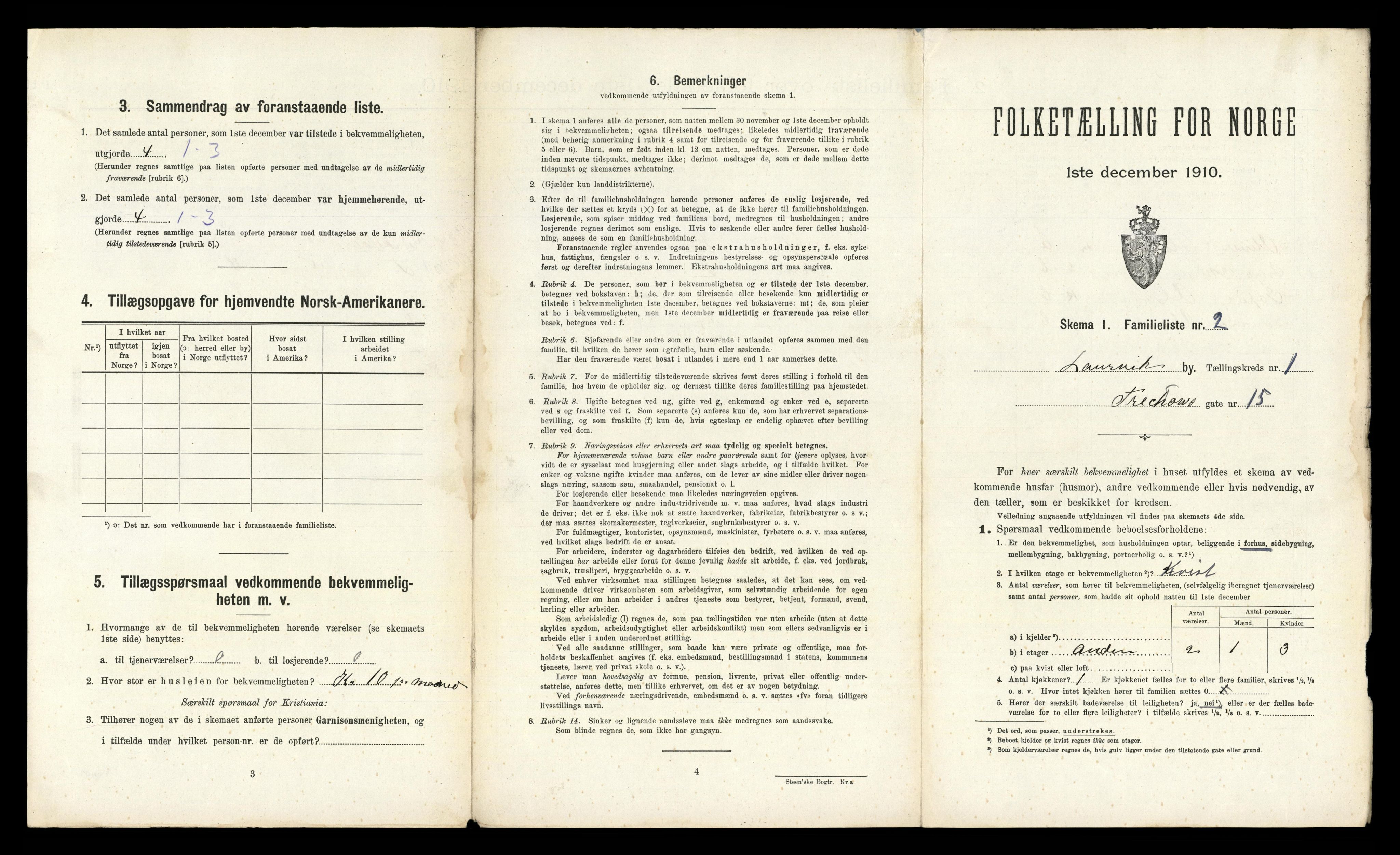 RA, 1910 census for Larvik, 1910, p. 491