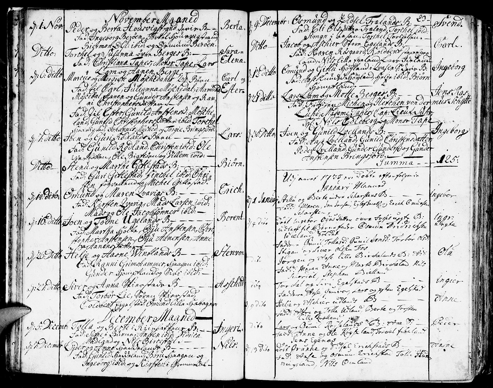 Lyngdal sokneprestkontor, SAK/1111-0029/F/Fa/Fac/L0001: Parish register (official) no. A 1, 1727-1779, p. 23