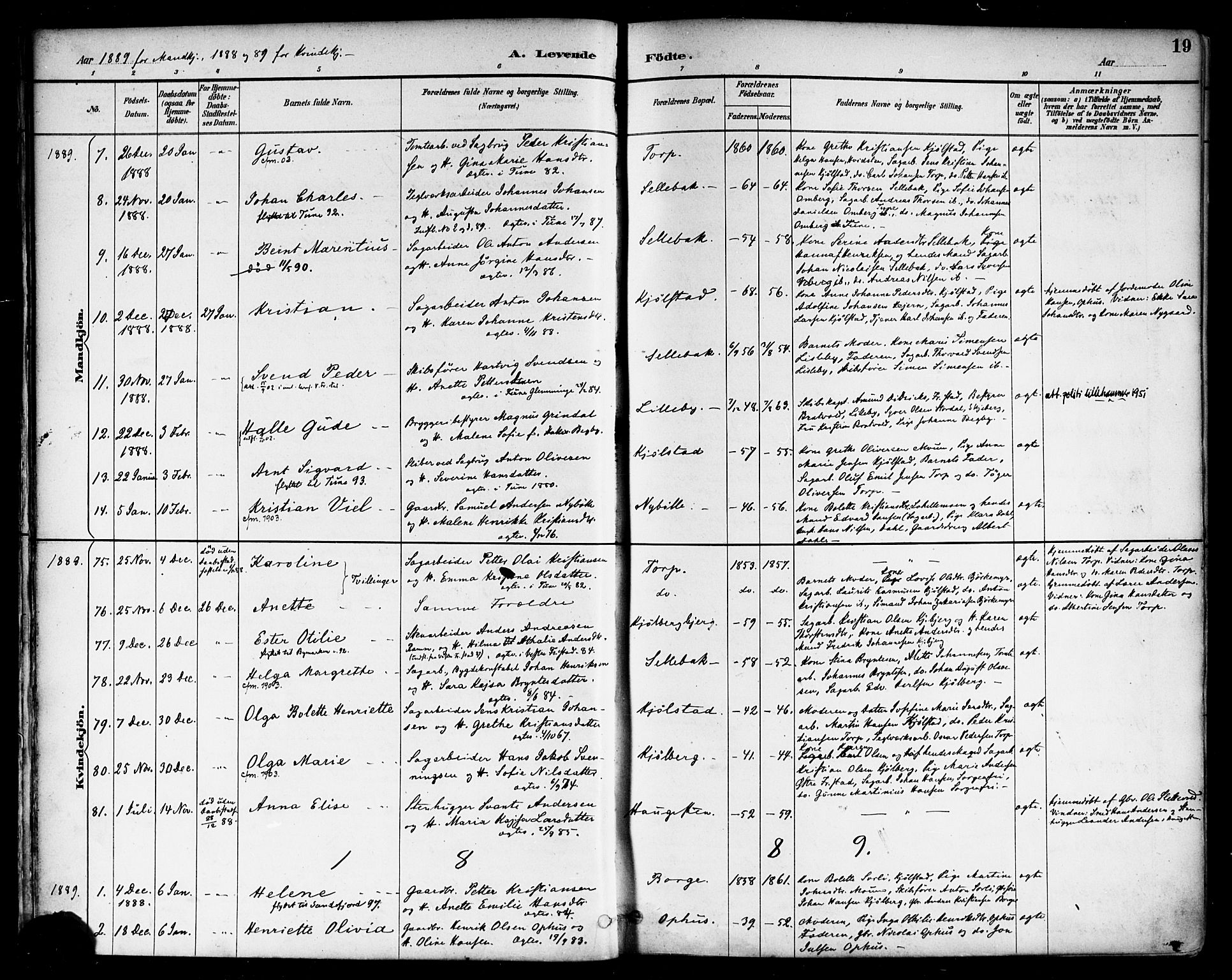 Borge prestekontor Kirkebøker, SAO/A-10903/F/Fa/L0008: Parish register (official) no. I 8A, 1887-1902, p. 19