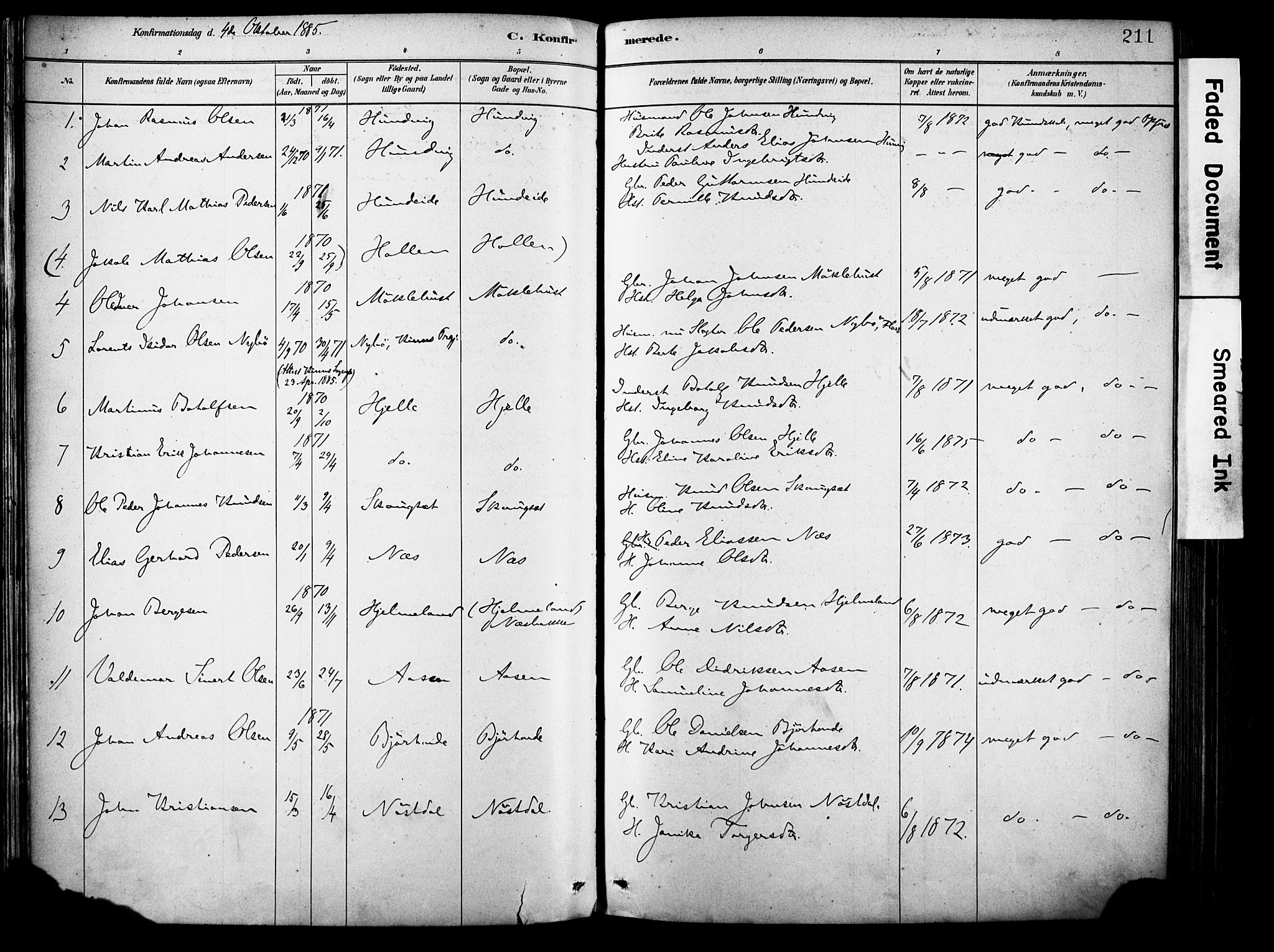 Eid sokneprestembete, SAB/A-82301/H/Haa/Haab/L0001: Parish register (official) no. B 1, 1879-1906, p. 211