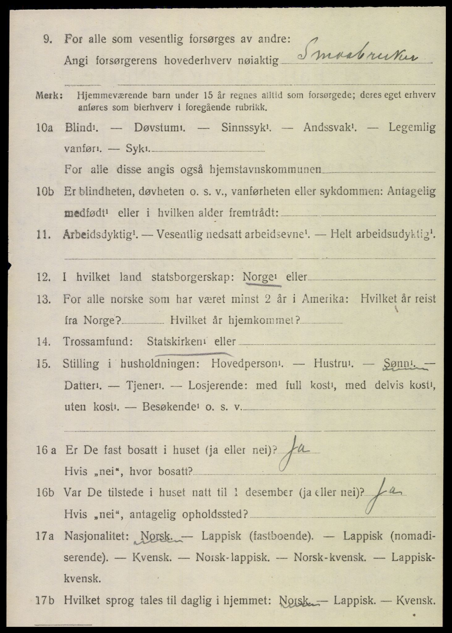 SAT, 1920 census for Sparbu, 1920, p. 4830