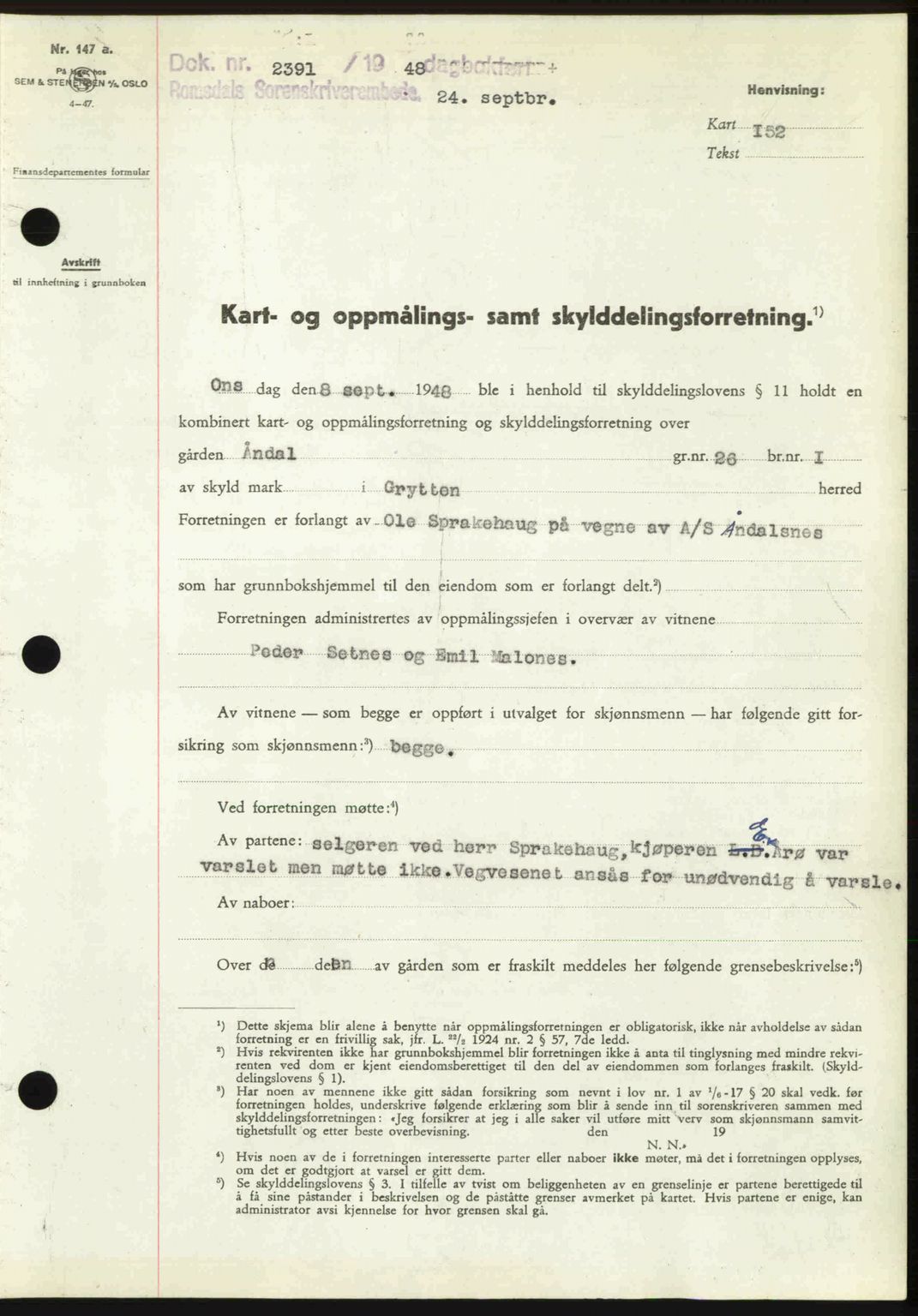 Romsdal sorenskriveri, AV/SAT-A-4149/1/2/2C: Mortgage book no. A27, 1948-1948, Diary no: : 2391/1948