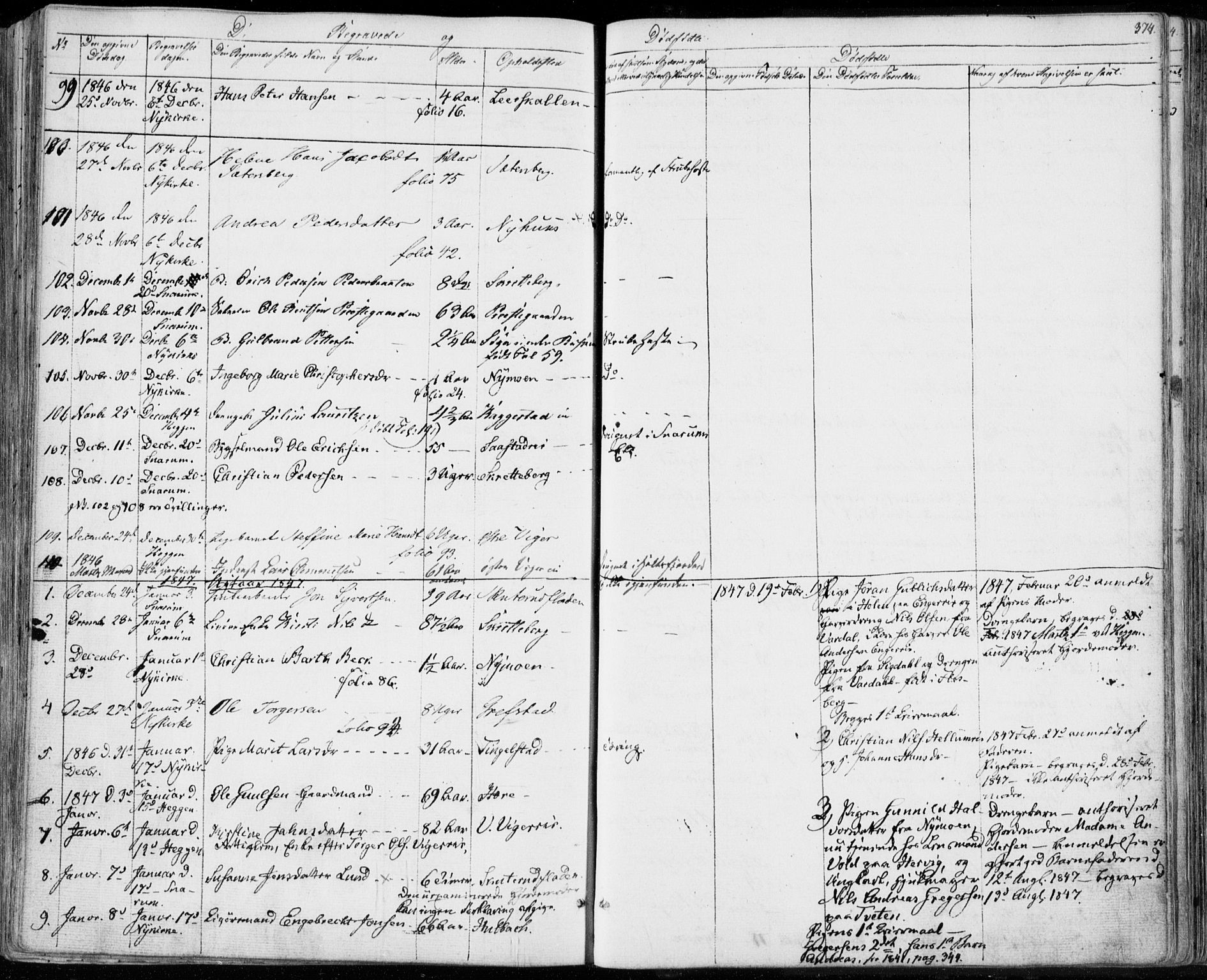 Modum kirkebøker, SAKO/A-234/F/Fa/L0007: Parish register (official) no. 7, 1841-1850, p. 374