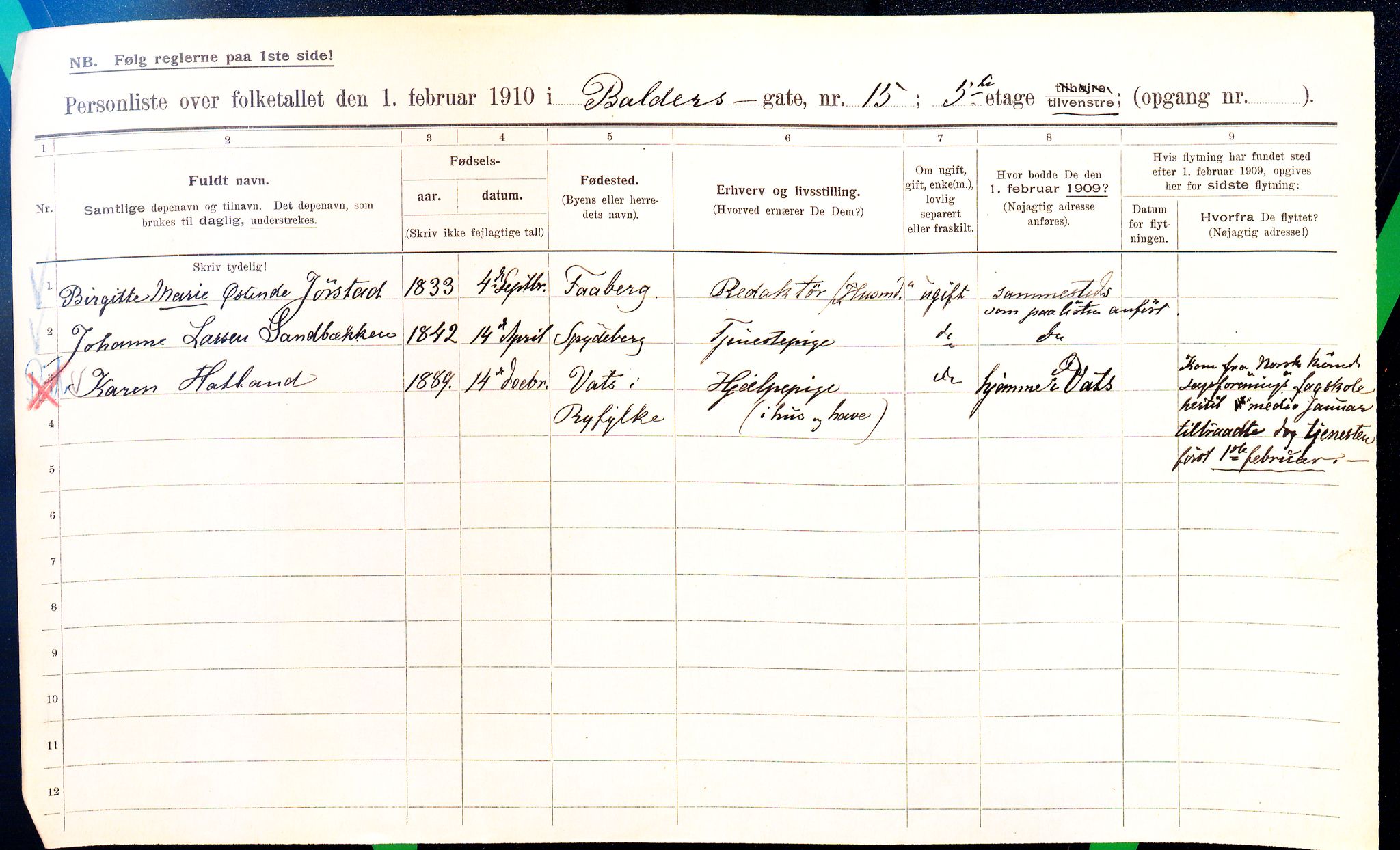 OBA, Municipal Census 1910 for Kristiania, 1910, p. 3190