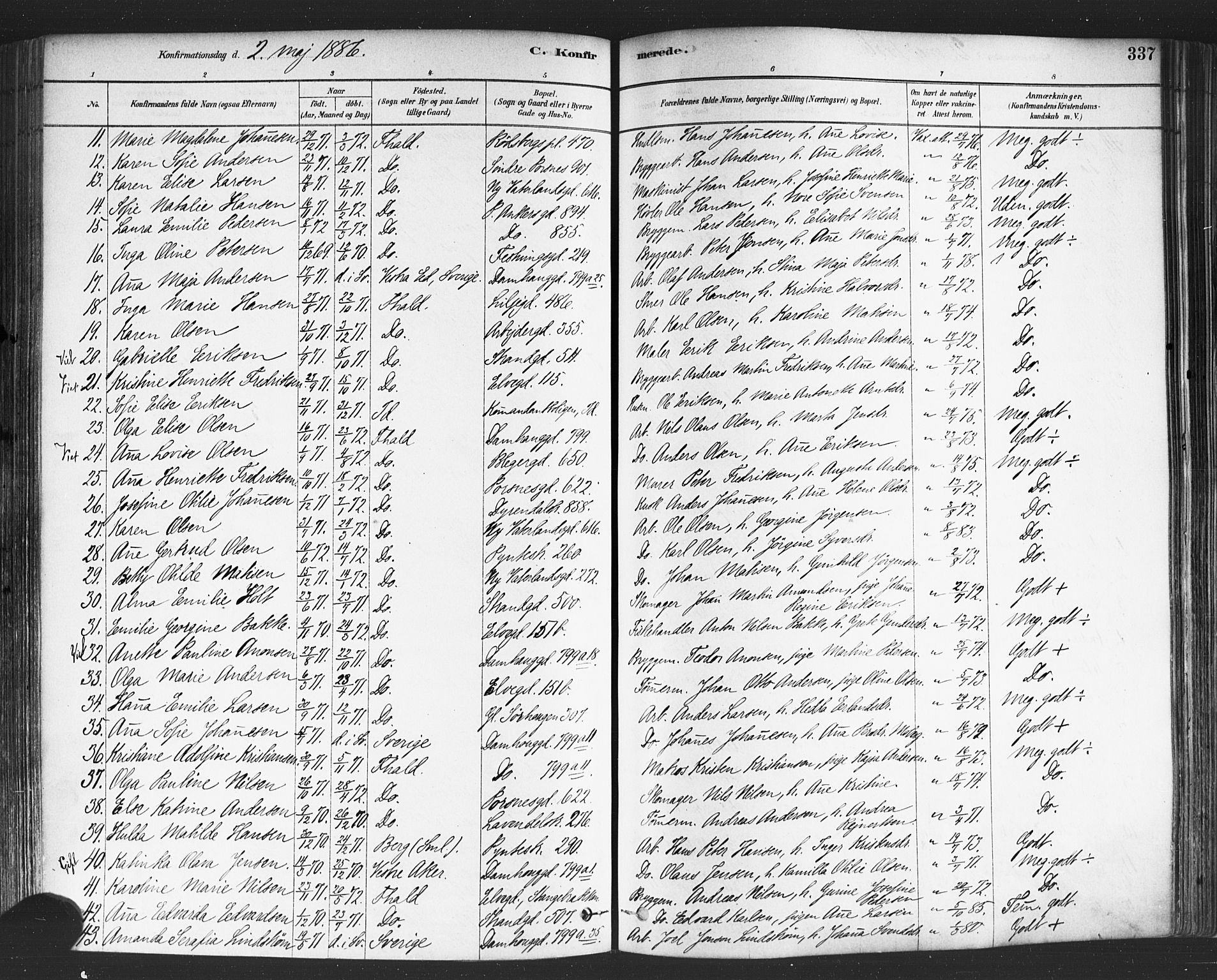 Halden prestekontor Kirkebøker, SAO/A-10909/F/Fa/L0011: Parish register (official) no. I 11, 1878-1889, p. 337