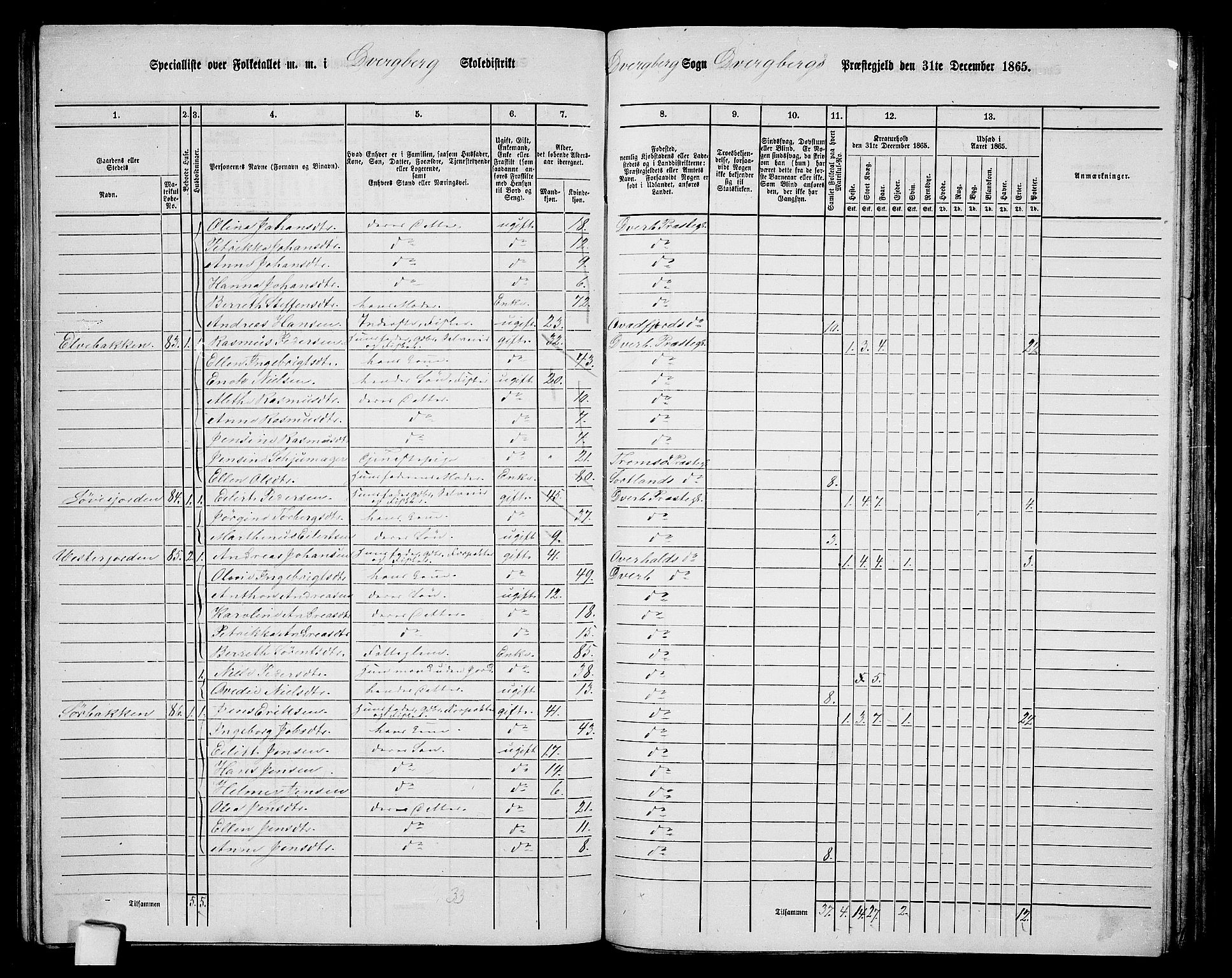 RA, 1865 census for Dverberg, 1865, p. 23