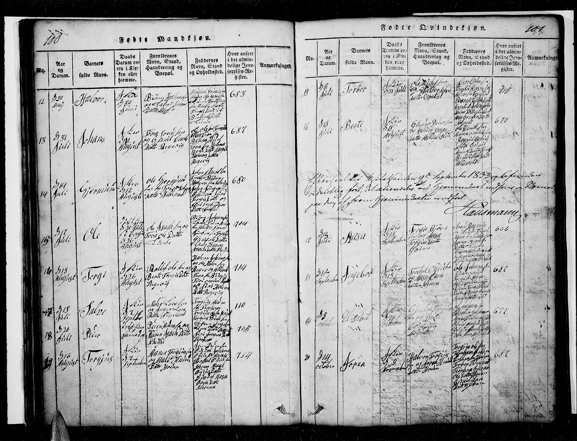 Sirdal sokneprestkontor, SAK/1111-0036/F/Fb/Fbb/L0001: Parish register (copy) no. B 1, 1815-1834, p. 100-101