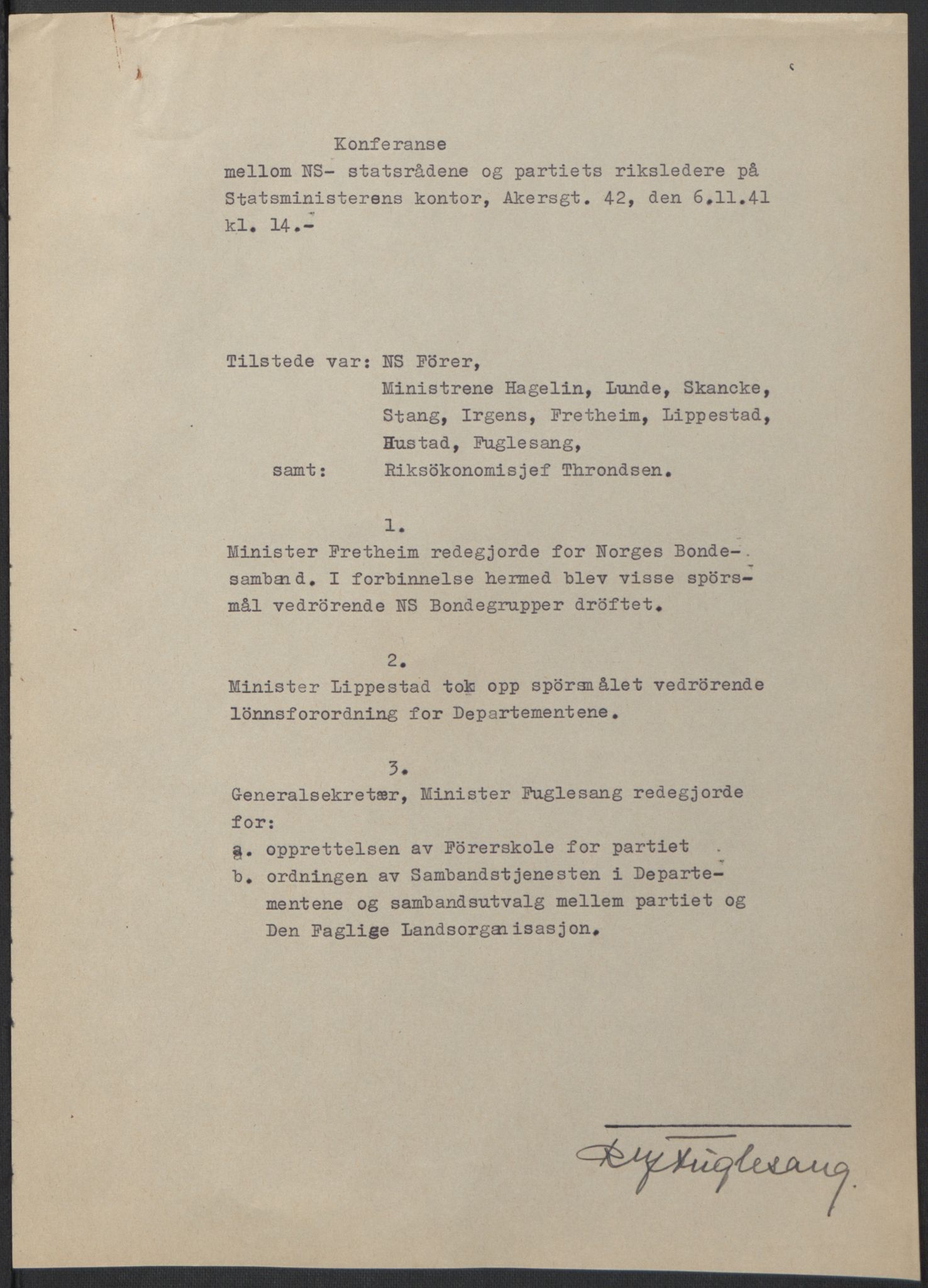 NS-administrasjonen 1940-1945 (Statsrådsekretariatet, de kommisariske statsråder mm), AV/RA-S-4279/D/Db/L0074: De kommisariske statsråder, 1940-1942