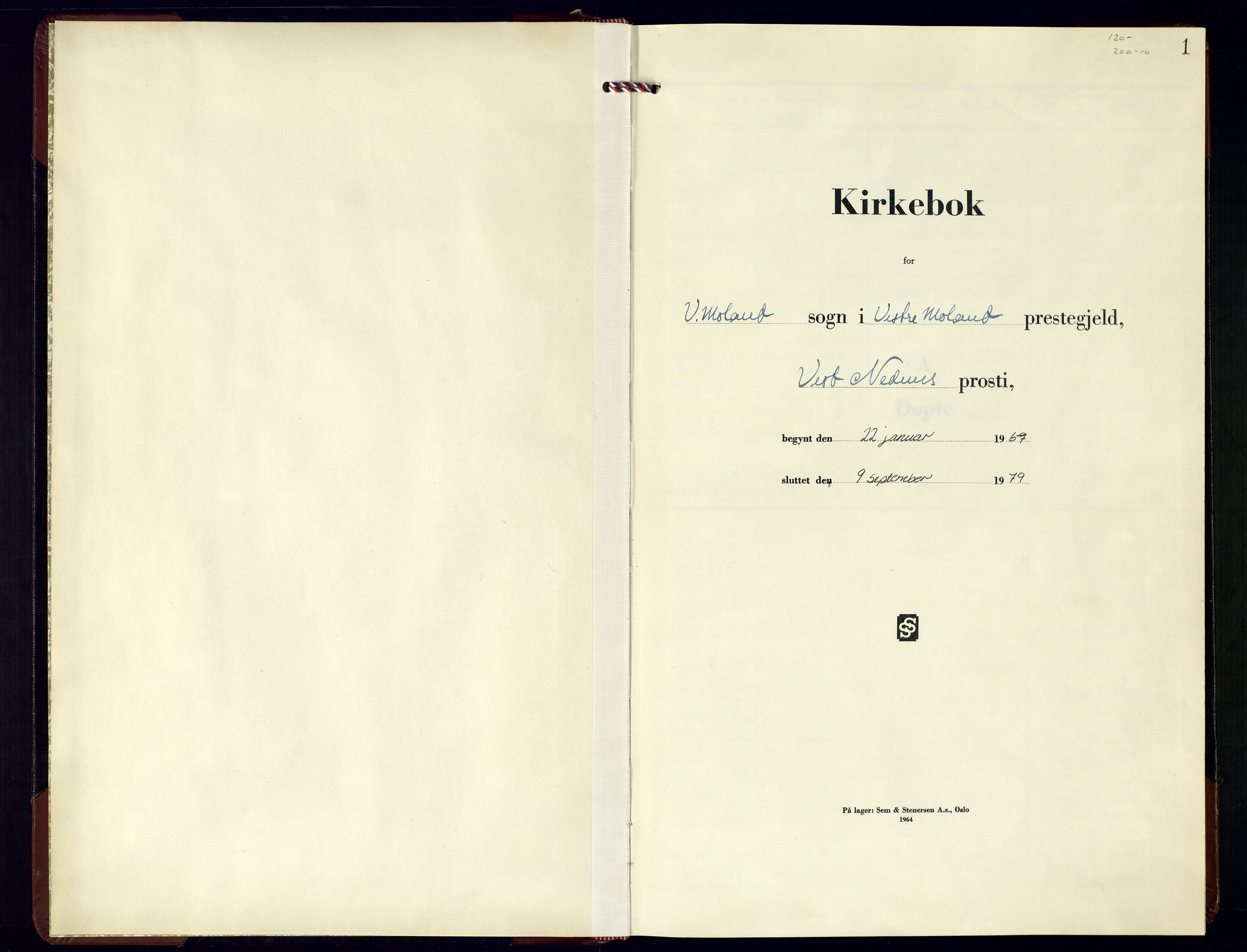 Vestre Moland sokneprestkontor, SAK/1111-0046/F/Fb/Fbb/L0009: Parish register (copy) no. B-9, 1967-1979, p. 1