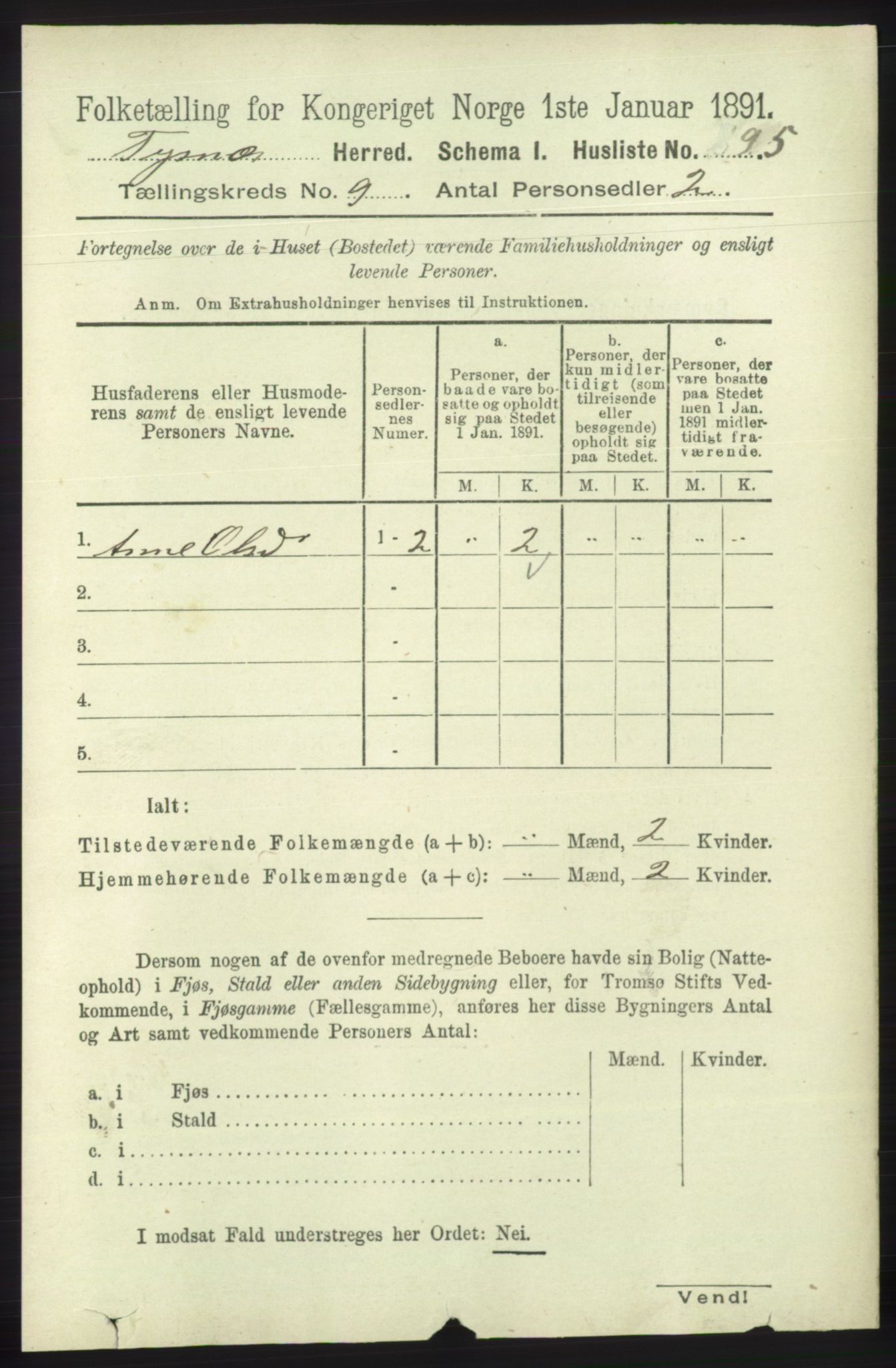 RA, 1891 census for 1223 Tysnes, 1891, p. 4234