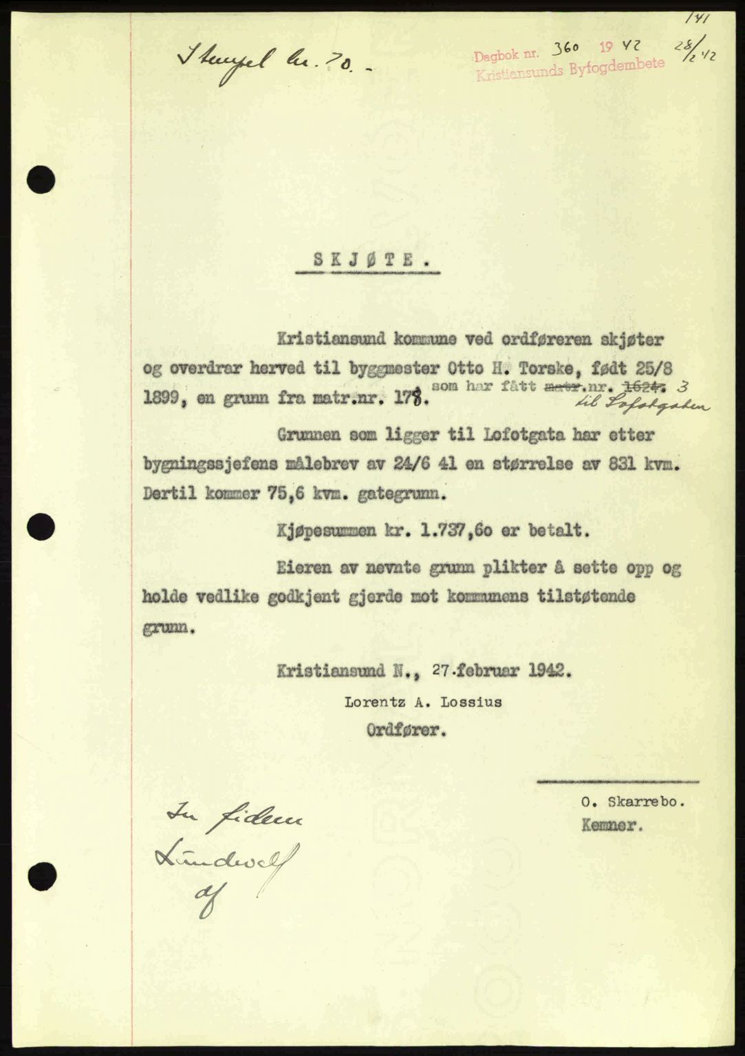 Kristiansund byfogd, AV/SAT-A-4587/A/27: Mortgage book no. 34, 1941-1945, Diary no: : 360/1942