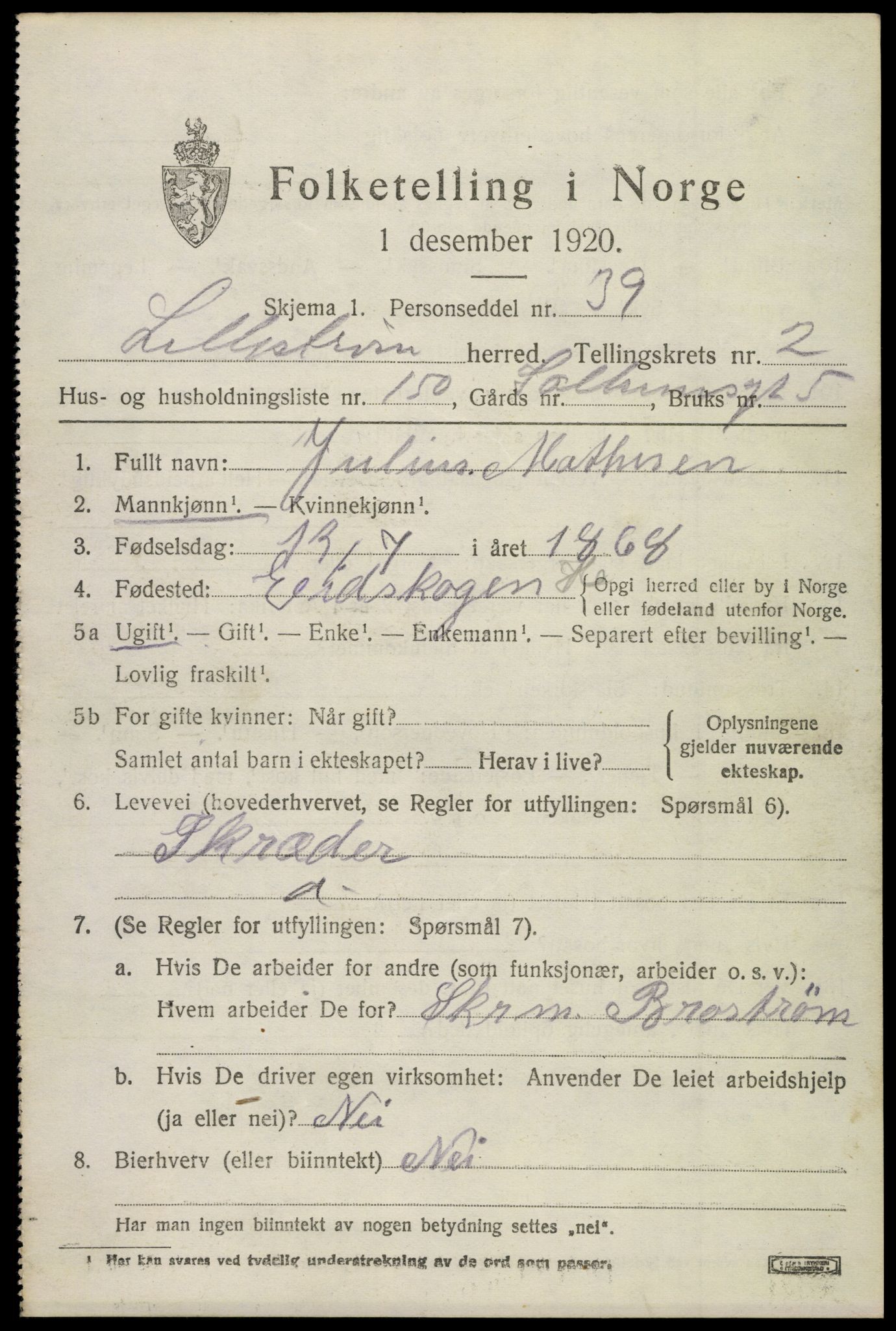 SAO, 1920 census for Lillestrøm, 1920, p. 7442