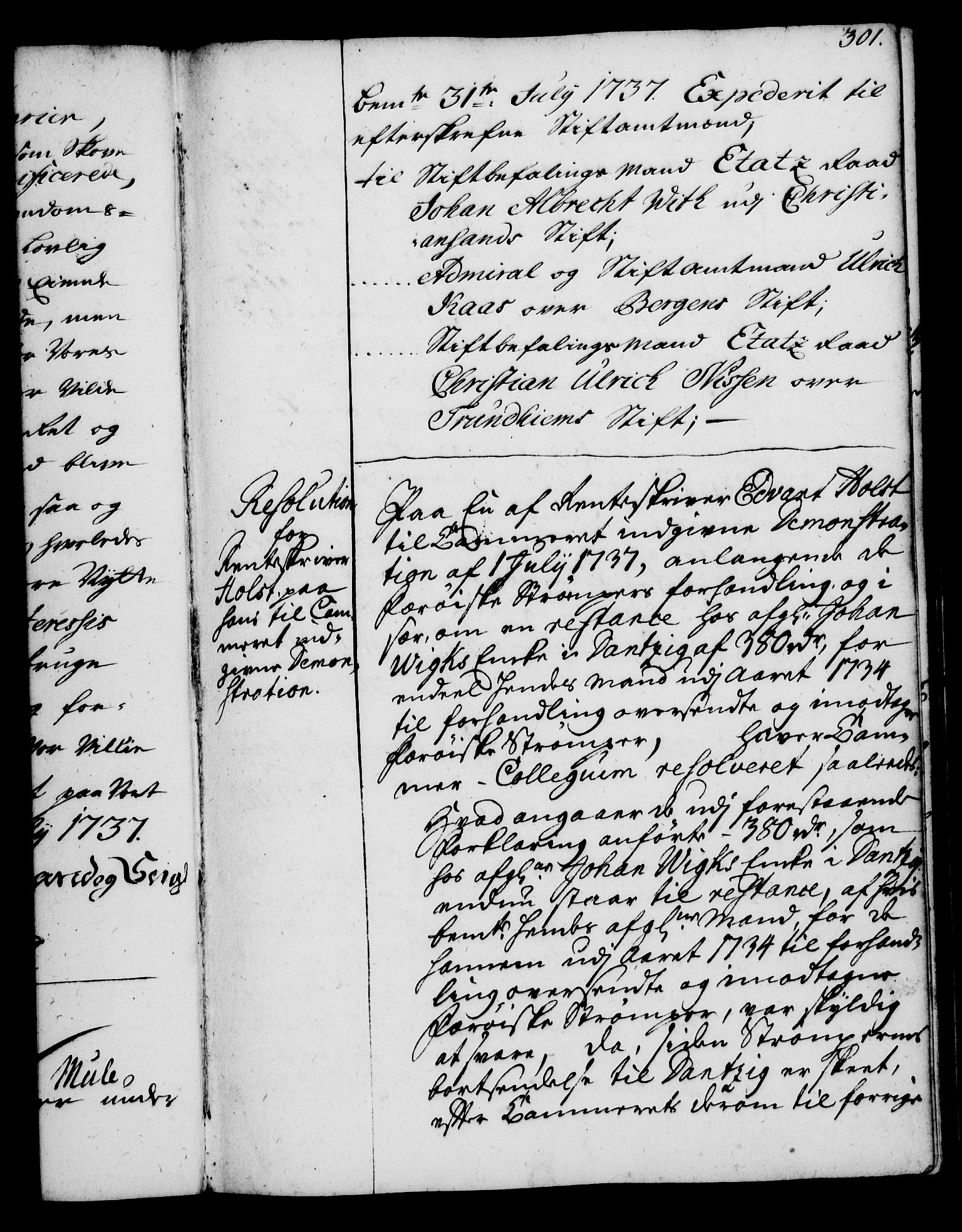 Rentekammeret, Kammerkanselliet, RA/EA-3111/G/Gg/Gga/L0004: Norsk ekspedisjonsprotokoll med register (merket RK 53.4), 1734-1741, p. 301