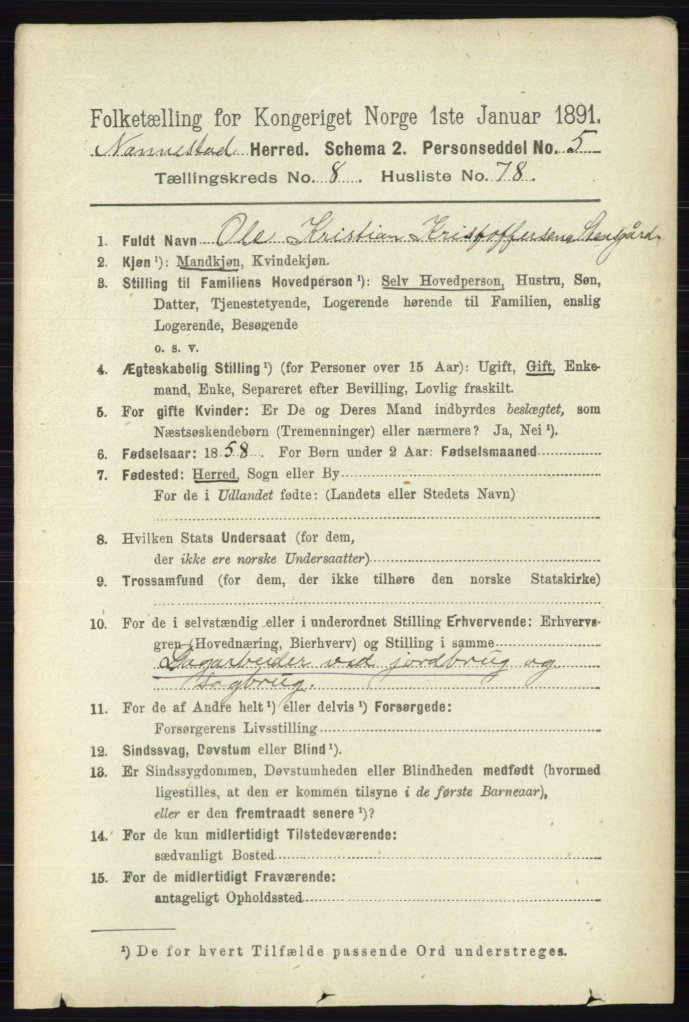 RA, 1891 census for 0238 Nannestad, 1891, p. 4888