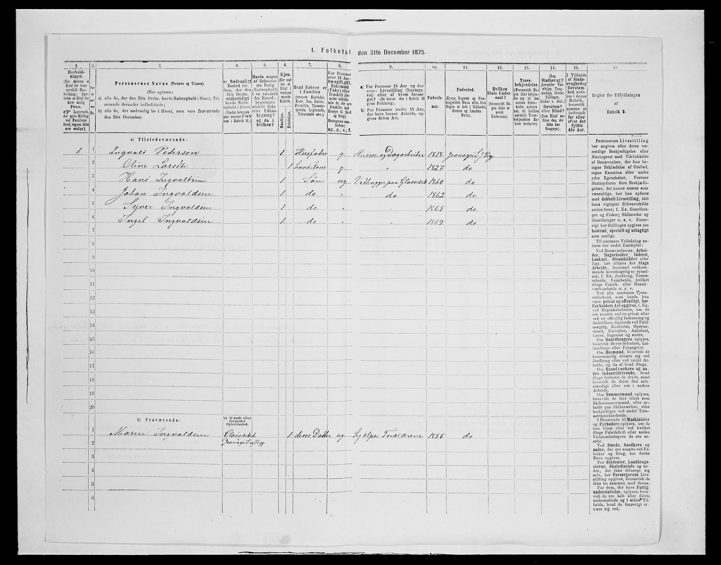 SAH, 1875 census for 0532P Jevnaker, 1875, p. 1184