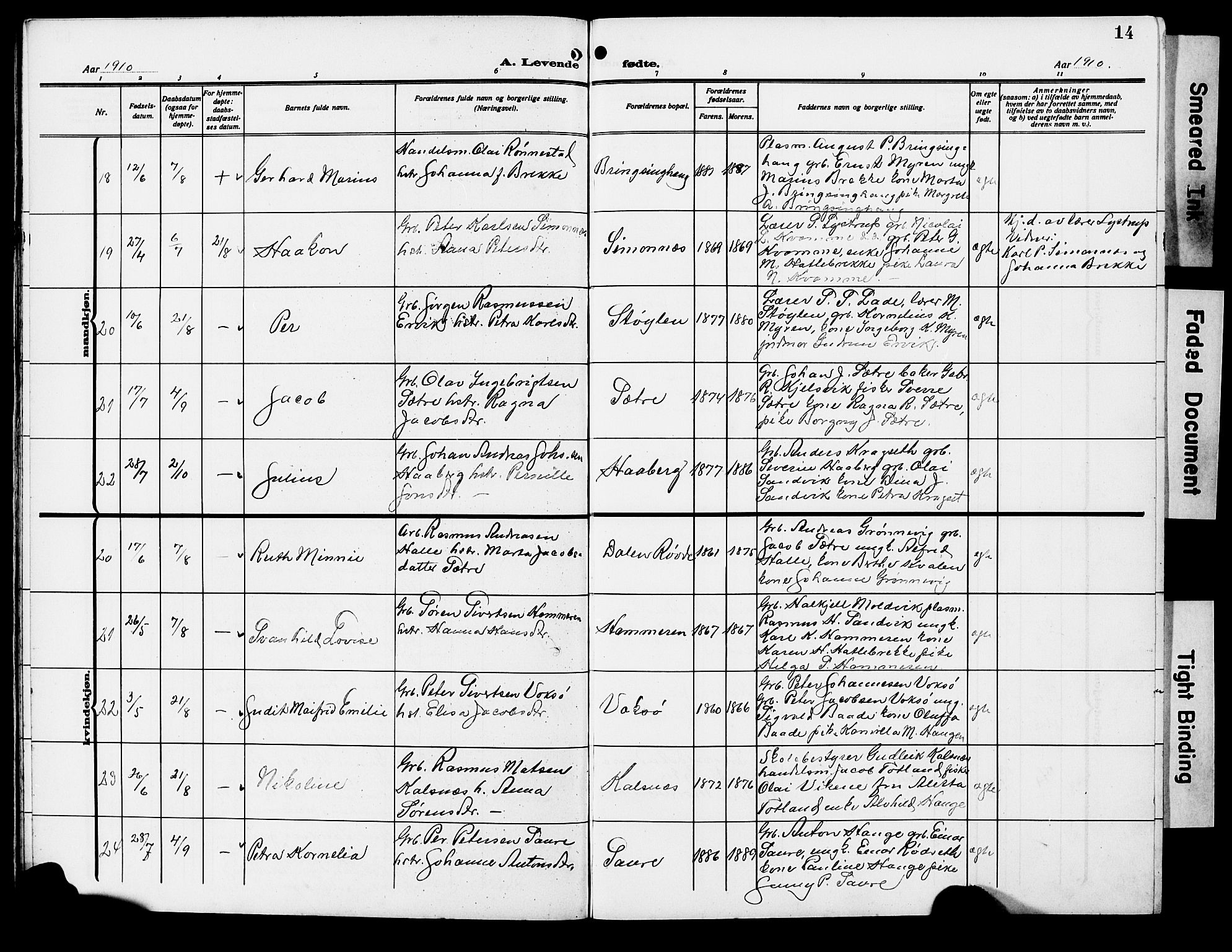 Ministerialprotokoller, klokkerbøker og fødselsregistre - Møre og Romsdal, AV/SAT-A-1454/503/L0050: Parish register (copy) no. 503C05, 1909-1922, p. 14