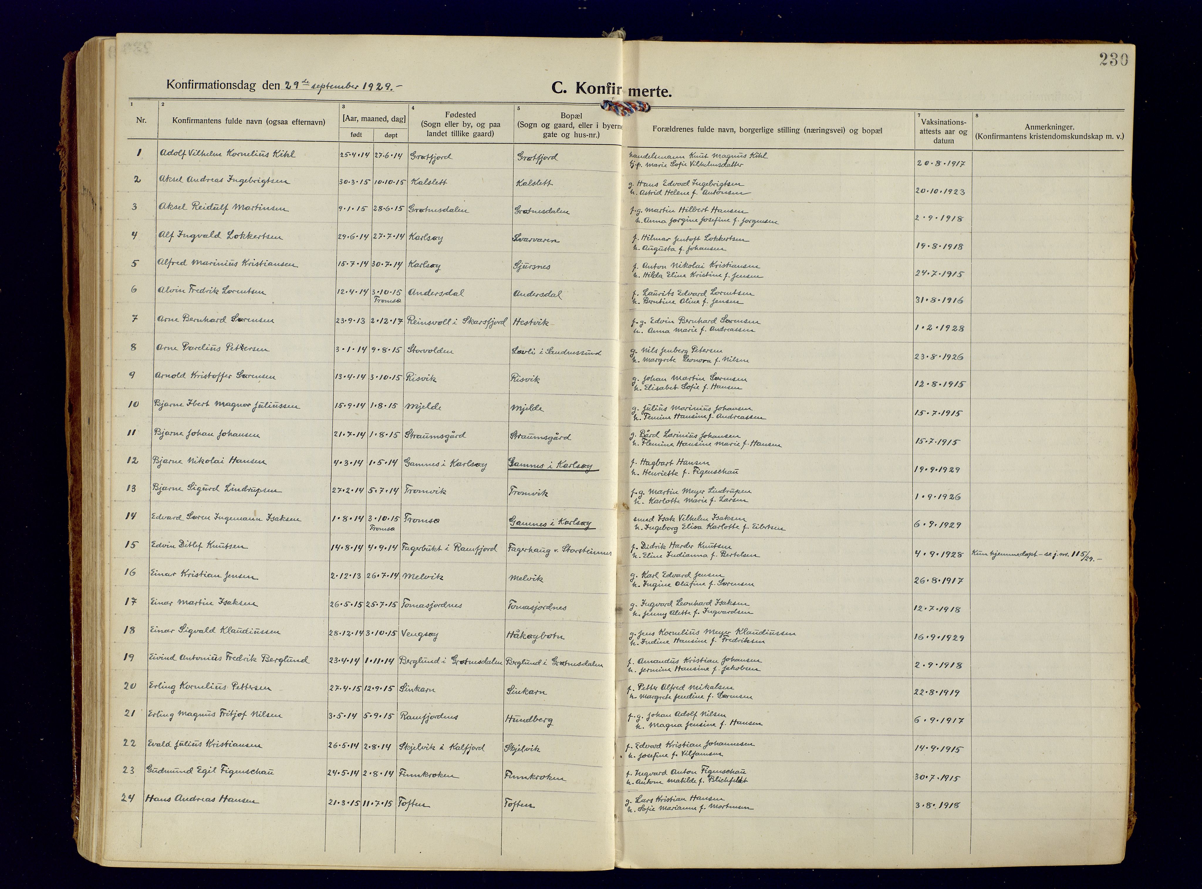 Tromsøysund sokneprestkontor, AV/SATØ-S-1304/G/Ga/L0009kirke: Parish register (official) no. 9, 1922-1934, p. 230