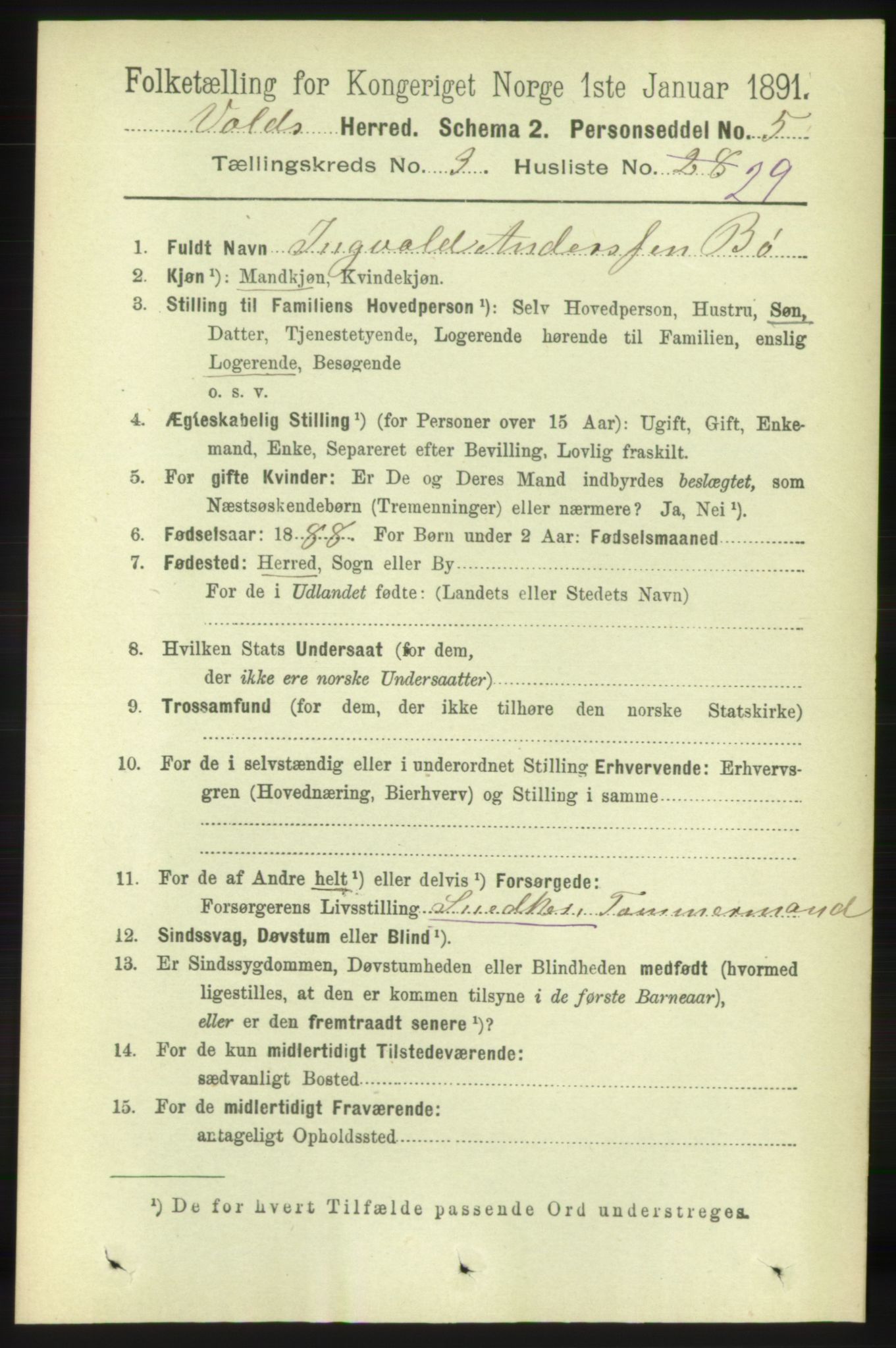 RA, 1891 census for 1537 Voll, 1891, p. 1139