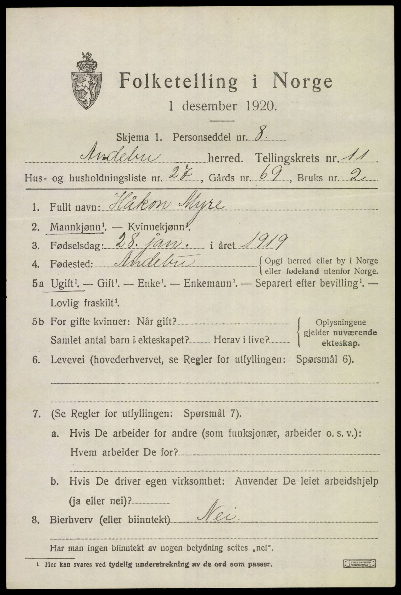 SAKO, 1920 census for Andebu, 1920, p. 4444