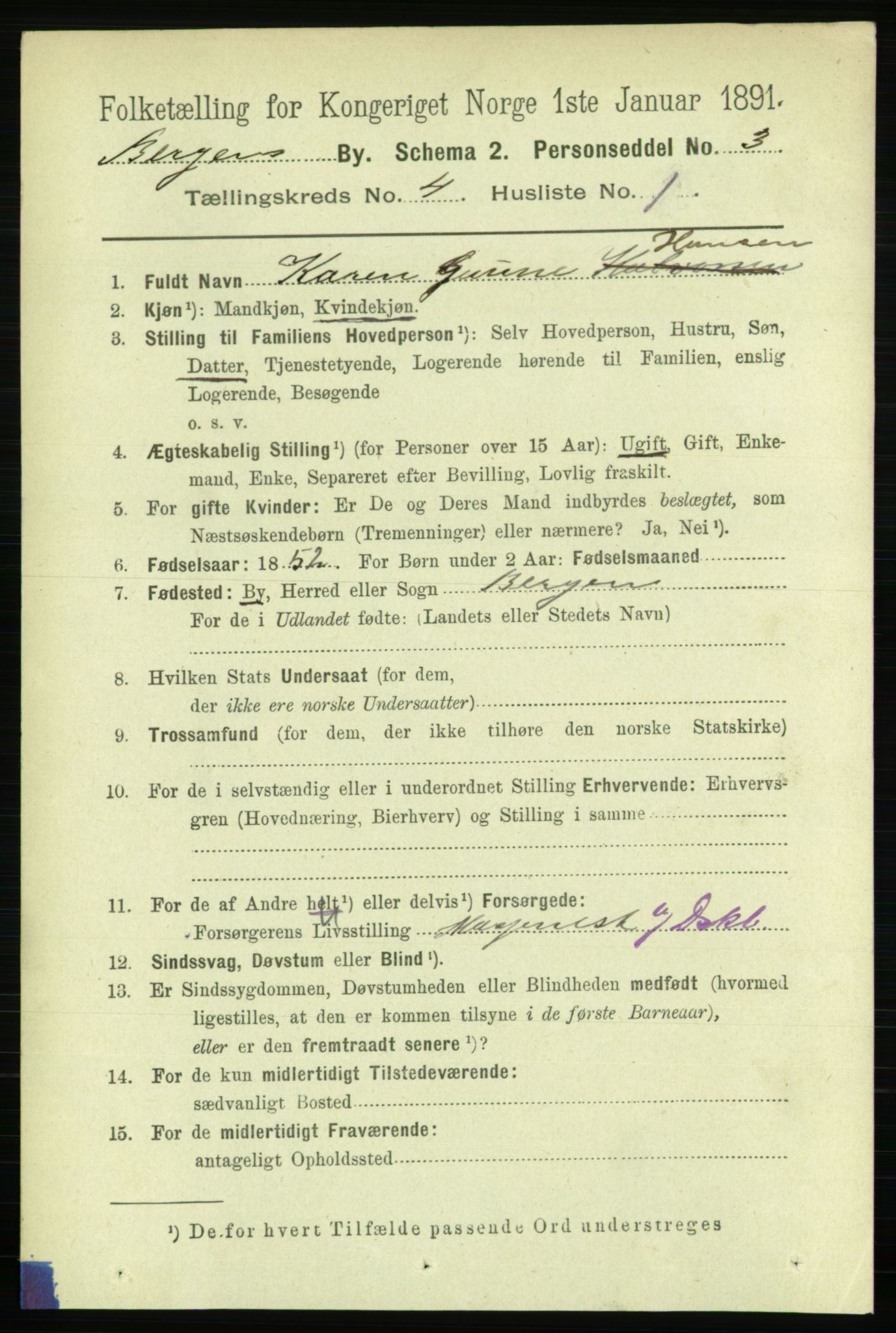 RA, 1891 Census for 1301 Bergen, 1891, p. 12505