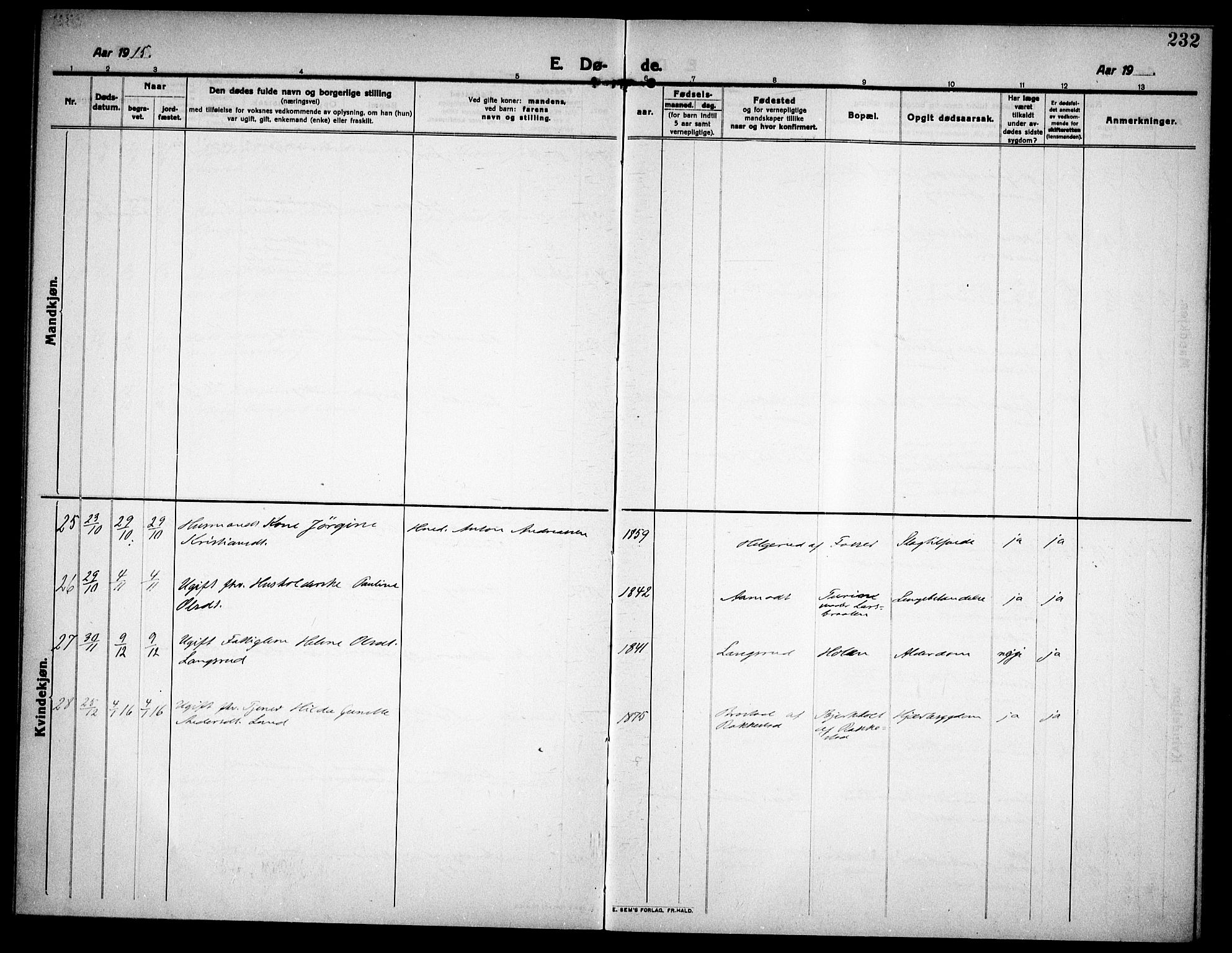 Høland prestekontor Kirkebøker, AV/SAO-A-10346a/F/Fa/L0016: Parish register (official) no. I 16, 1912-1921, p. 232