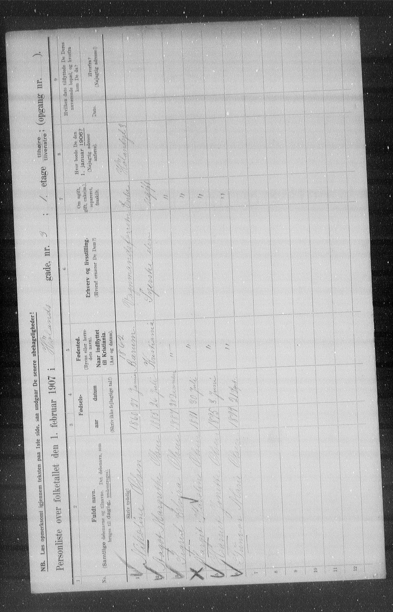 OBA, Municipal Census 1907 for Kristiania, 1907, p. 21712