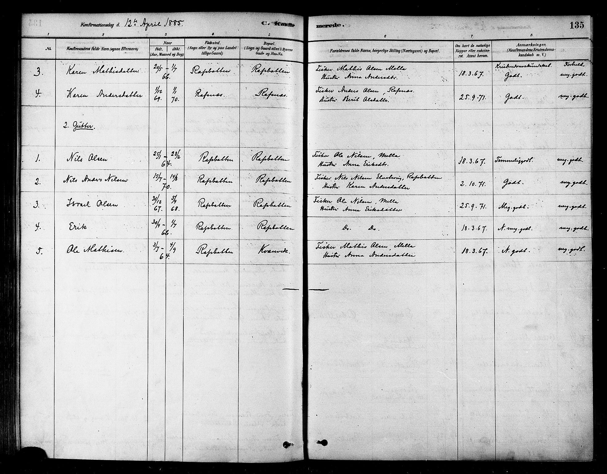 Alta sokneprestkontor, SATØ/S-1338/H/Ha/L0002.kirke: Parish register (official) no. 2, 1879-1892, p. 135