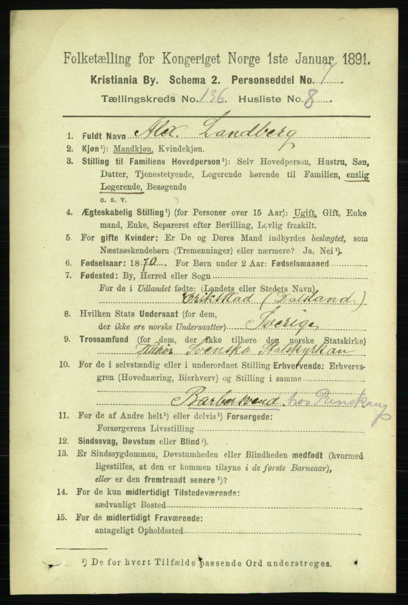 RA, 1891 census for 0301 Kristiania, 1891, p. 75420