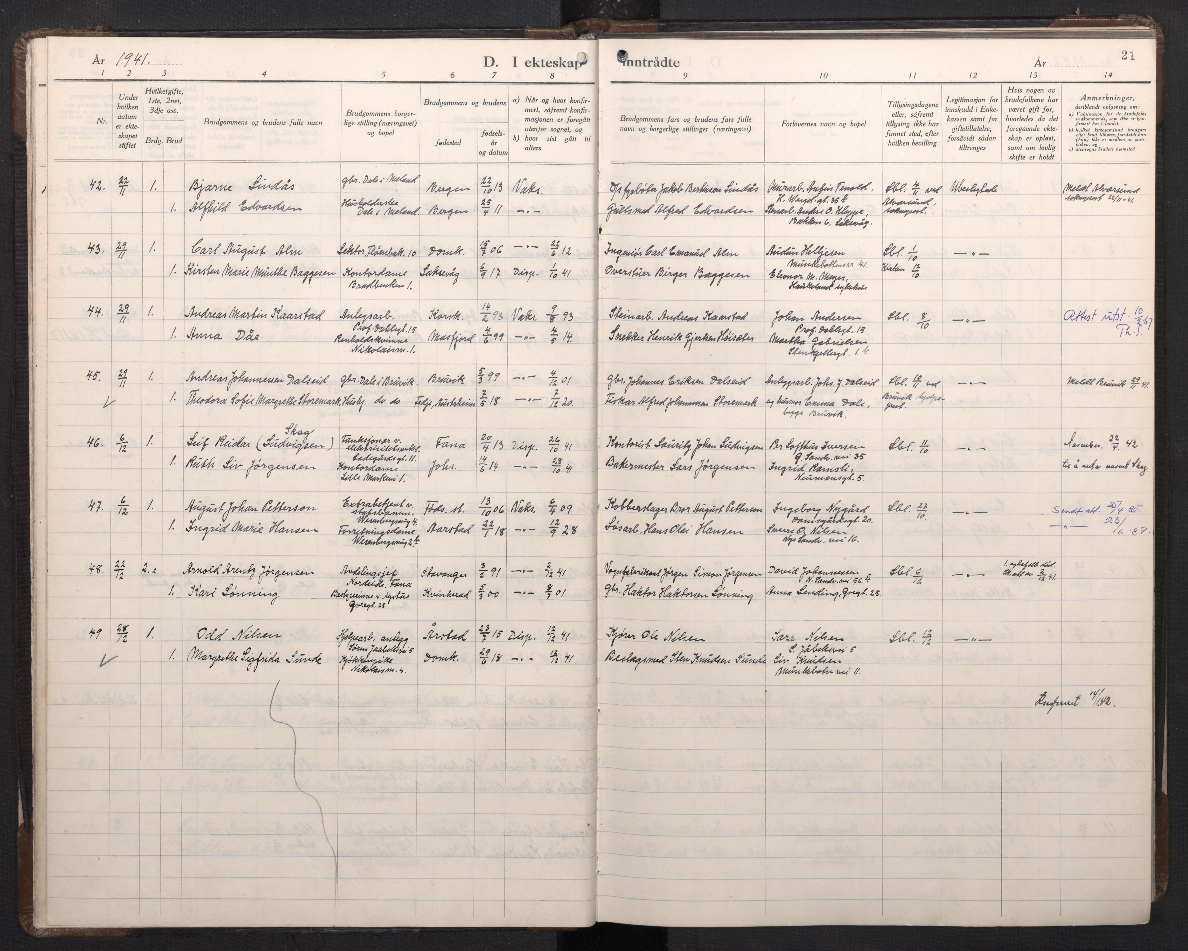 Mariakirken Sokneprestembete, AV/SAB-A-76901/H/Haa/L0019: Parish register (official) no. D 1, 1939-1963, p. 20b-21a