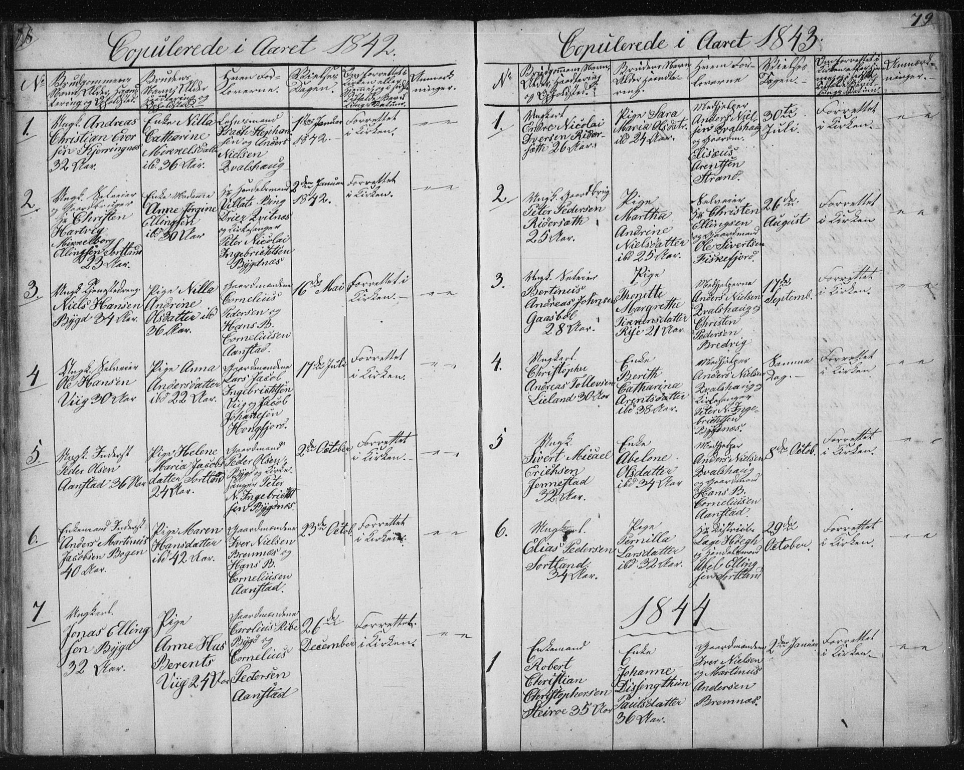 Ministerialprotokoller, klokkerbøker og fødselsregistre - Nordland, SAT/A-1459/895/L1379: Parish register (copy) no. 895C01, 1842-1858, p. 78-79