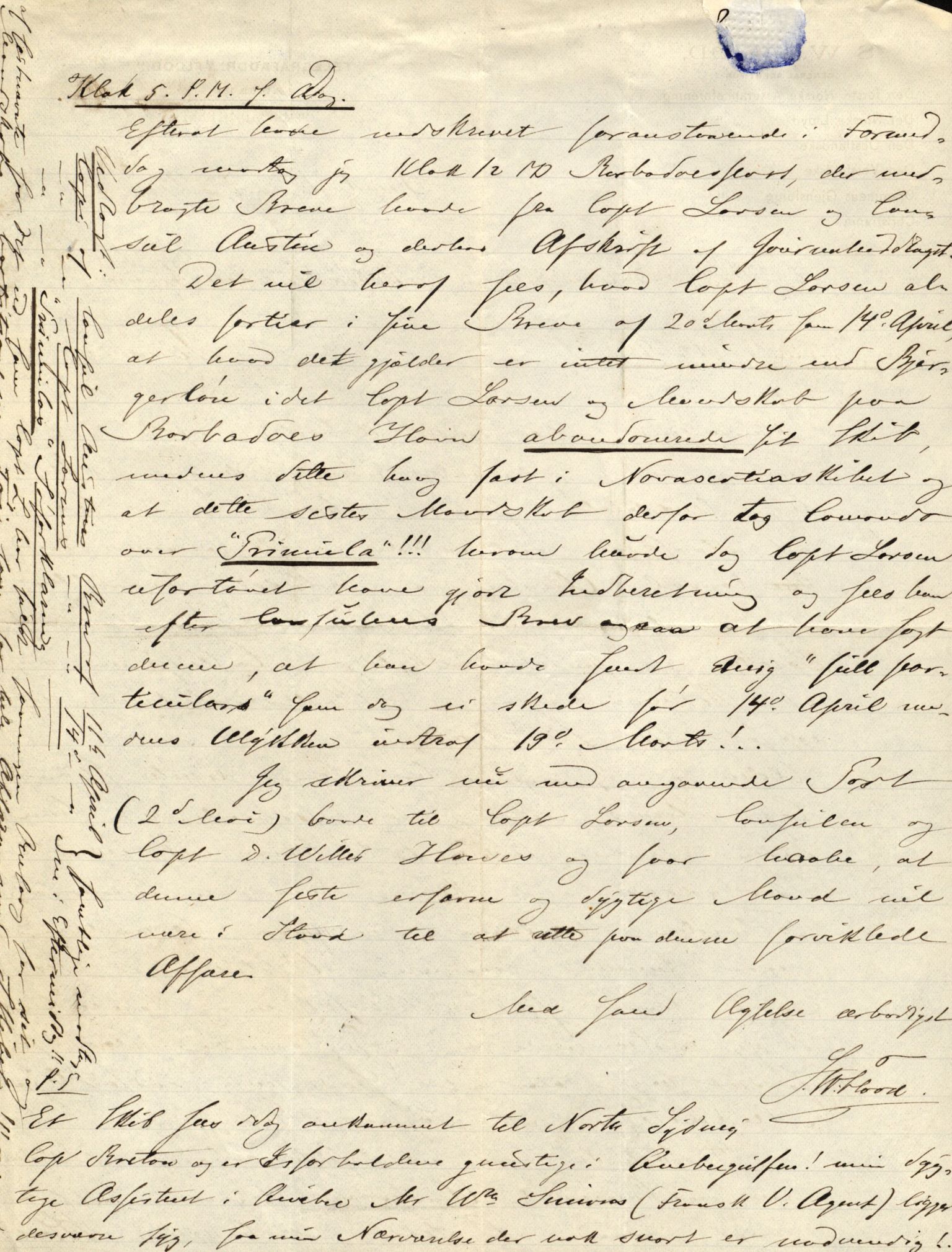 Pa 63 - Østlandske skibsassuranceforening, VEMU/A-1079/G/Ga/L0021/0003: Havaridokumenter / Inga av Drammen, Inga av Sandefjord, Primula, 1888-1889, p. 65