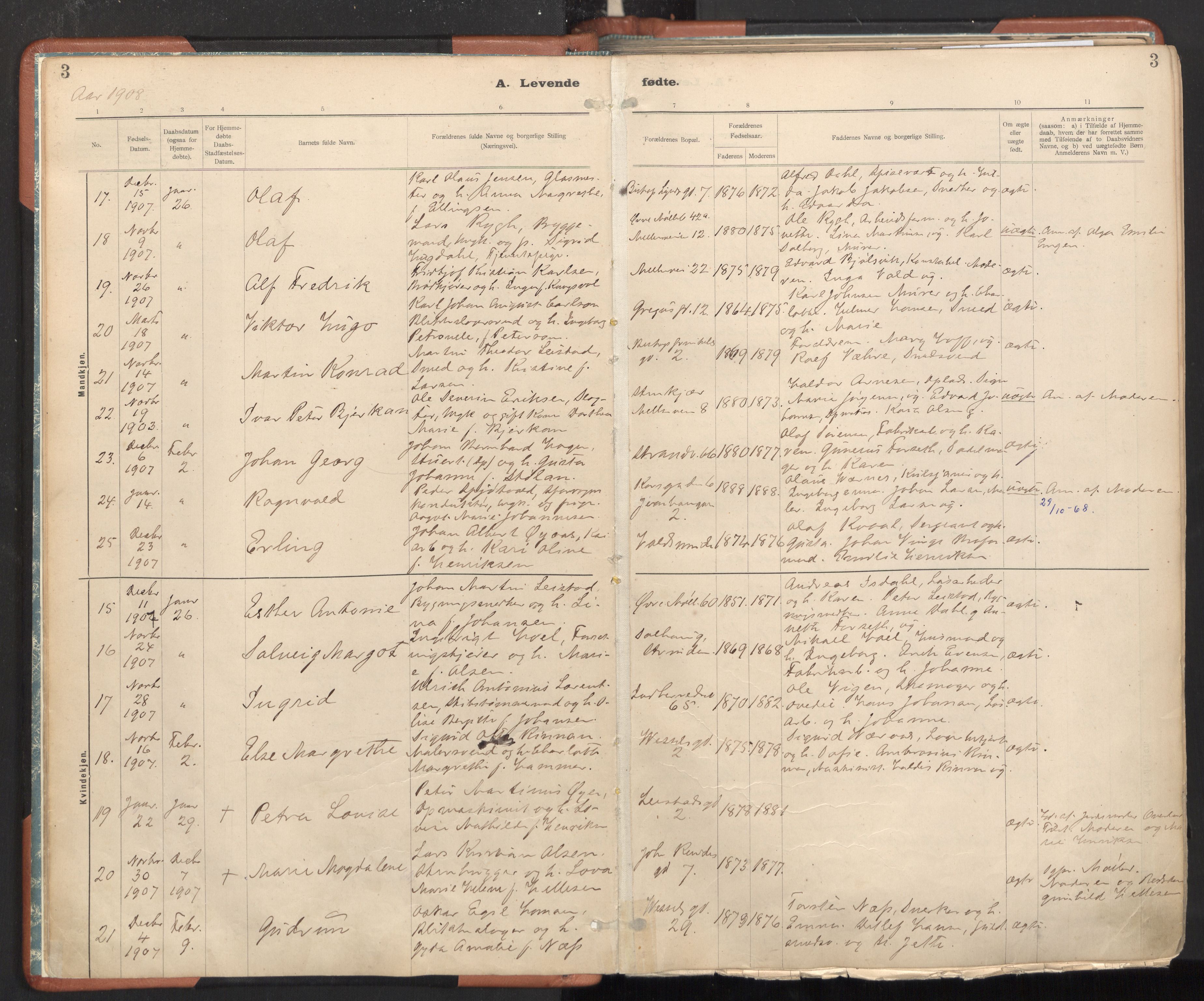 Ministerialprotokoller, klokkerbøker og fødselsregistre - Sør-Trøndelag, AV/SAT-A-1456/605/L0243: Parish register (official) no. 605A05, 1908-1923, p. 3