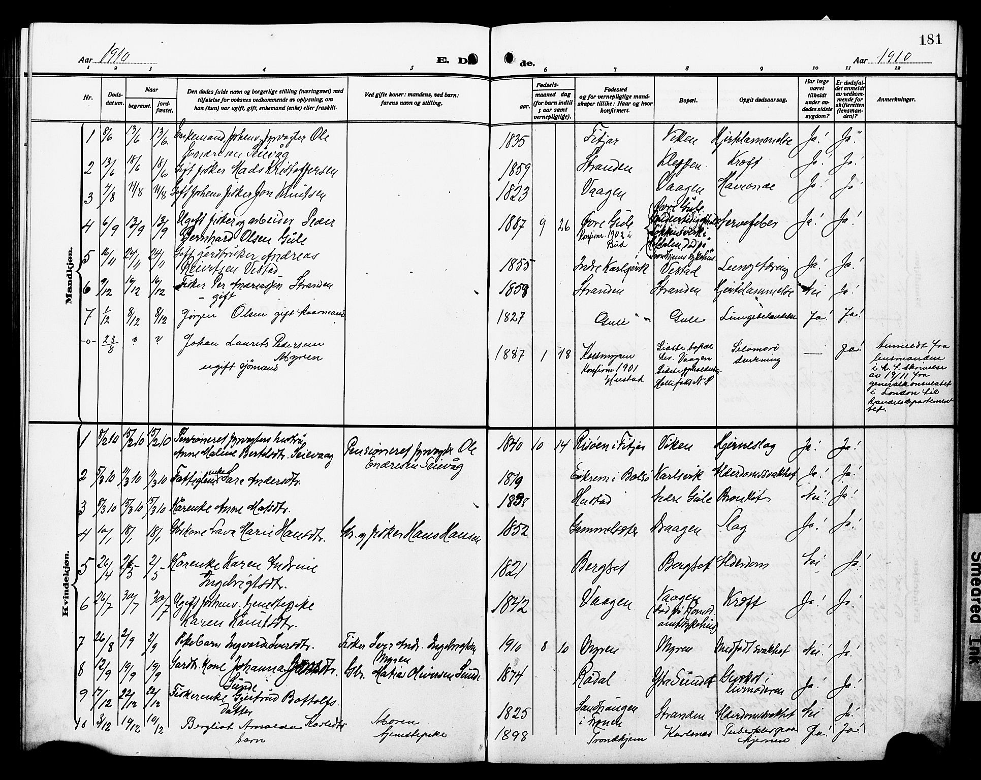 Ministerialprotokoller, klokkerbøker og fødselsregistre - Møre og Romsdal, SAT/A-1454/566/L0774: Parish register (copy) no. 566C03, 1910-1929, p. 181