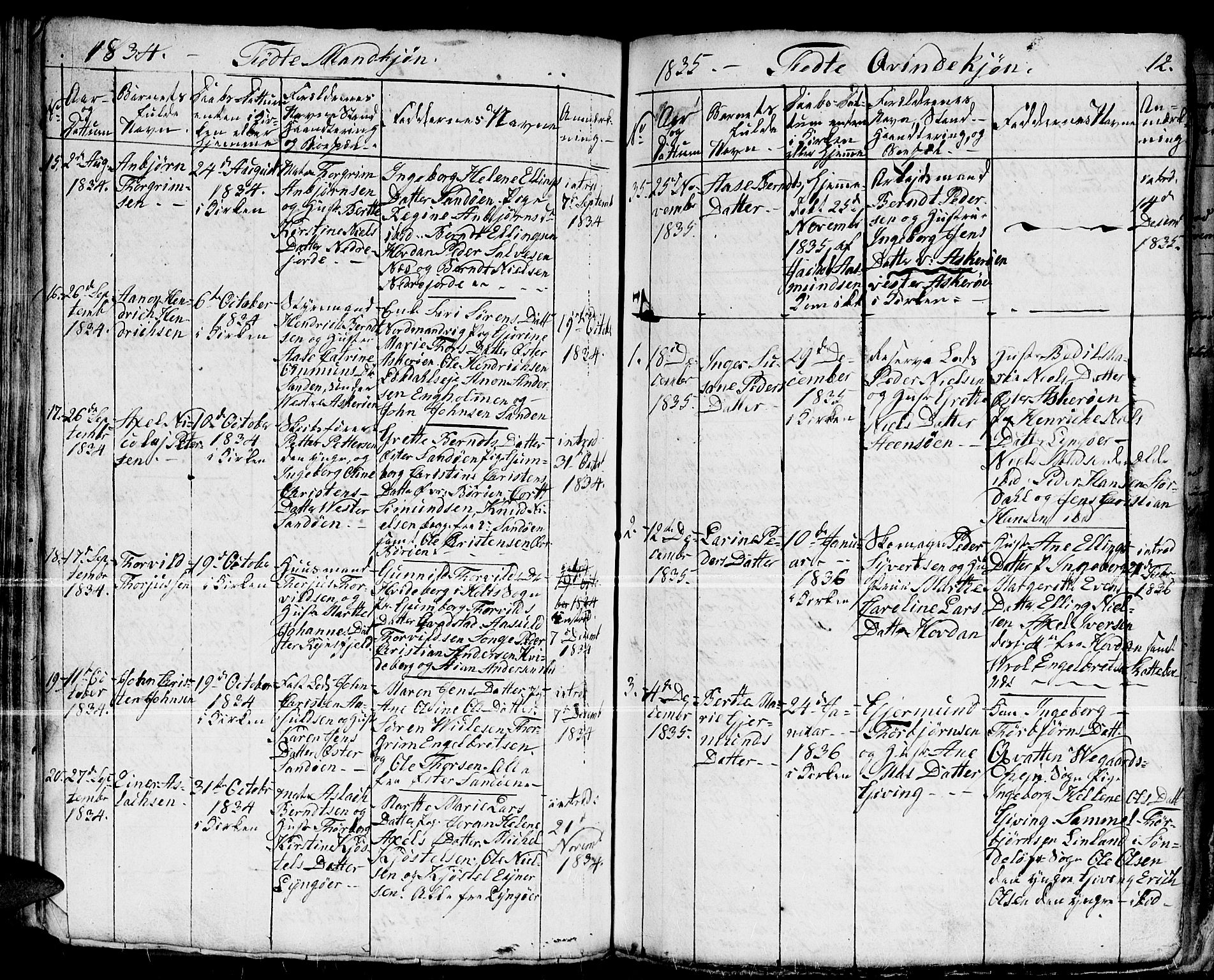 Dypvåg sokneprestkontor, AV/SAK-1111-0007/F/Fb/Fba/L0009: Parish register (copy) no. B 9, 1816-1842, p. 12