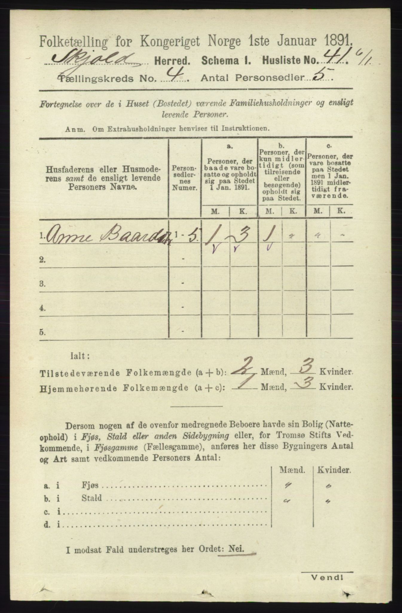 RA, 1891 census for 1154 Skjold, 1891, p. 551