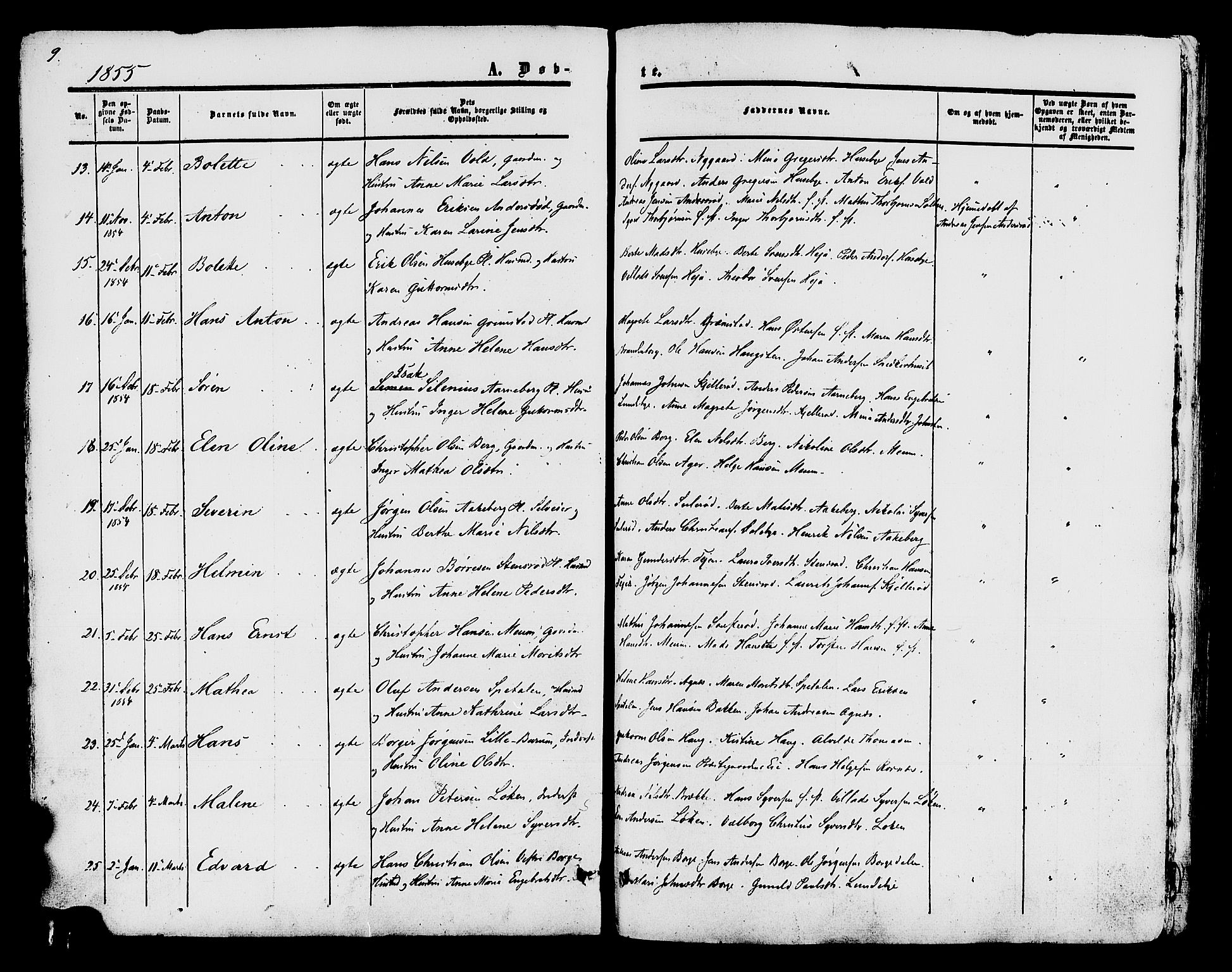 Råde prestekontor kirkebøker, AV/SAO-A-2009/F/Fa/L0006: Parish register (official) no. 6, 1854-1877, p. 9