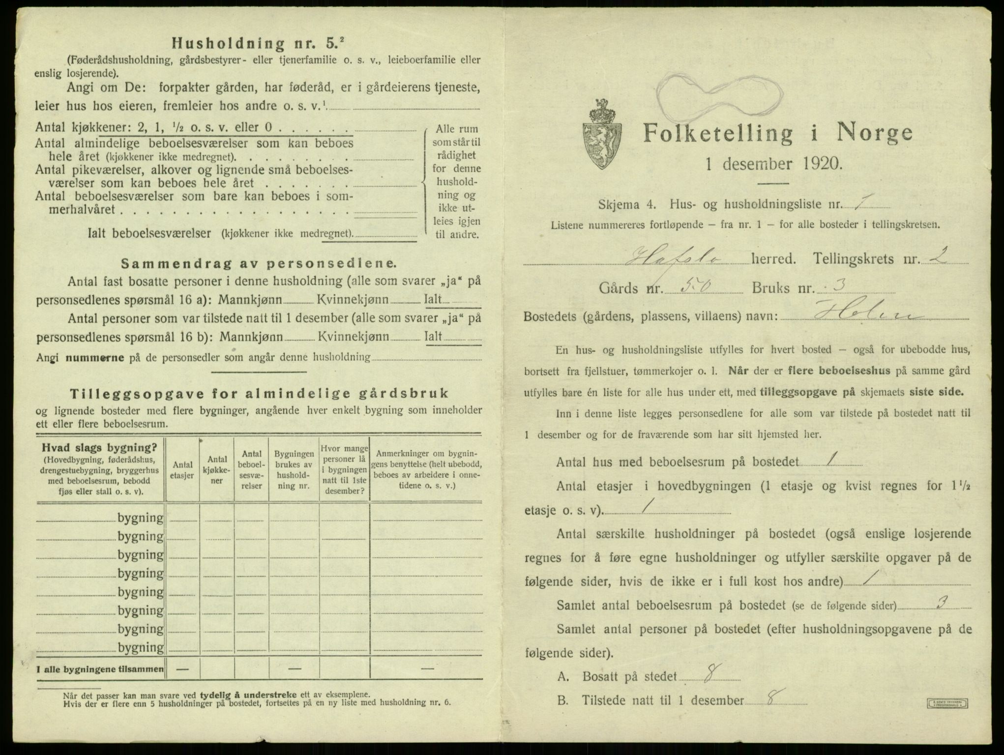 SAB, 1920 census for Hafslo, 1920, p. 159