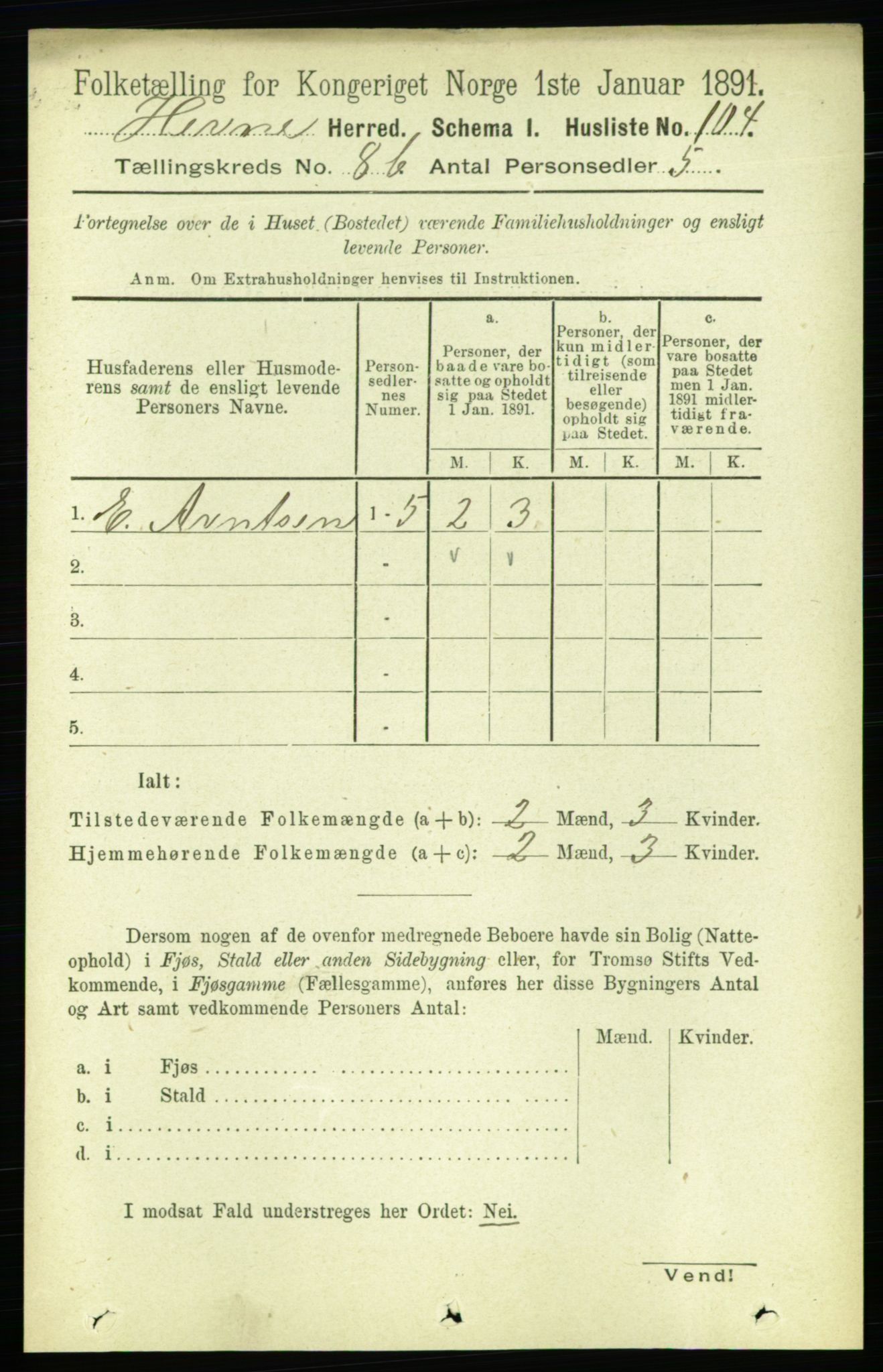 RA, 1891 census for 1612 Hemne, 1891, p. 5514