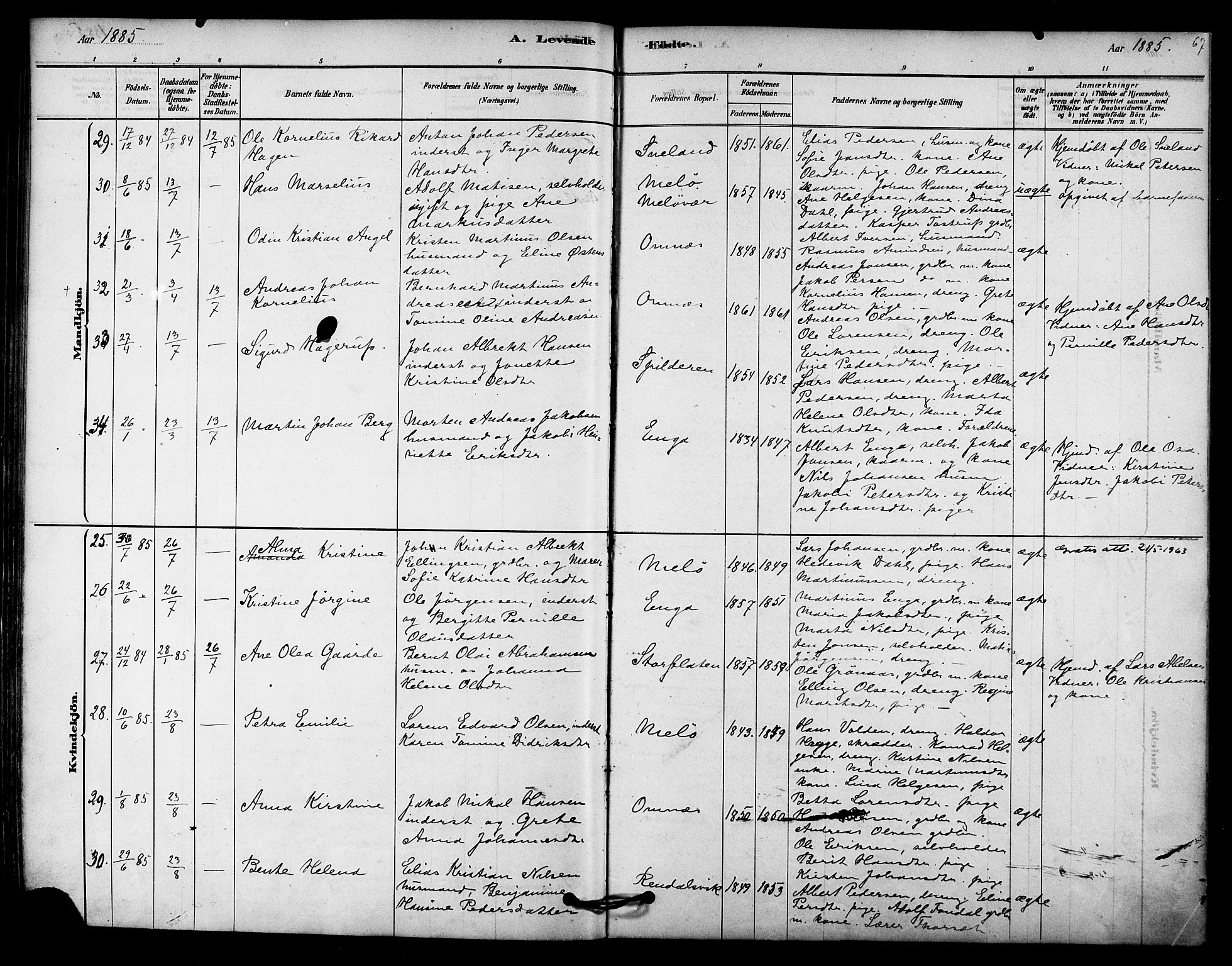 Ministerialprotokoller, klokkerbøker og fødselsregistre - Nordland, AV/SAT-A-1459/843/L0626: Parish register (official) no. 843A01, 1878-1907, p. 67