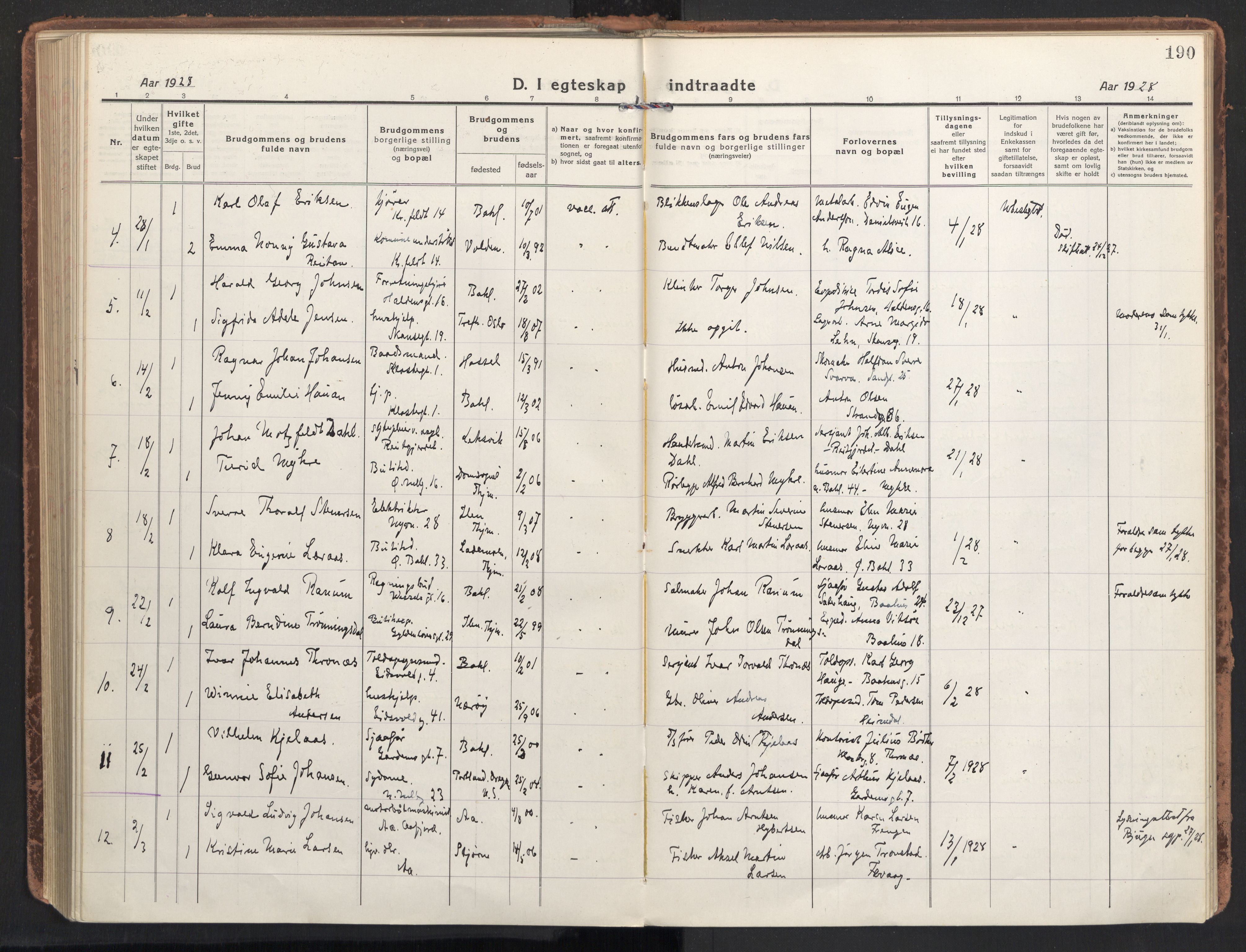 Ministerialprotokoller, klokkerbøker og fødselsregistre - Sør-Trøndelag, SAT/A-1456/604/L0206: Parish register (official) no. 604A26, 1917-1931, p. 190