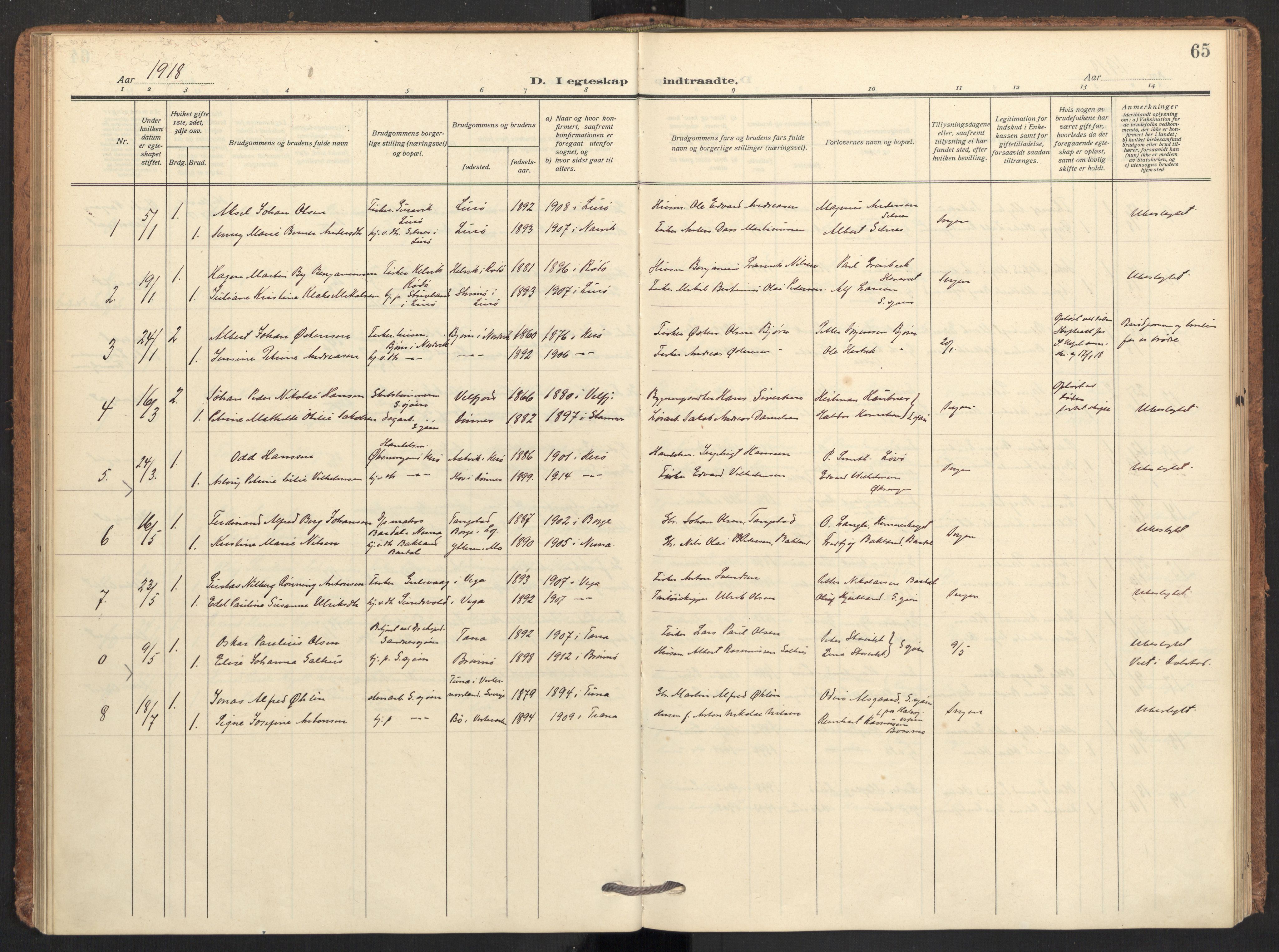 Ministerialprotokoller, klokkerbøker og fødselsregistre - Nordland, AV/SAT-A-1459/831/L0473: Parish register (official) no. 831A04, 1909-1934, p. 65