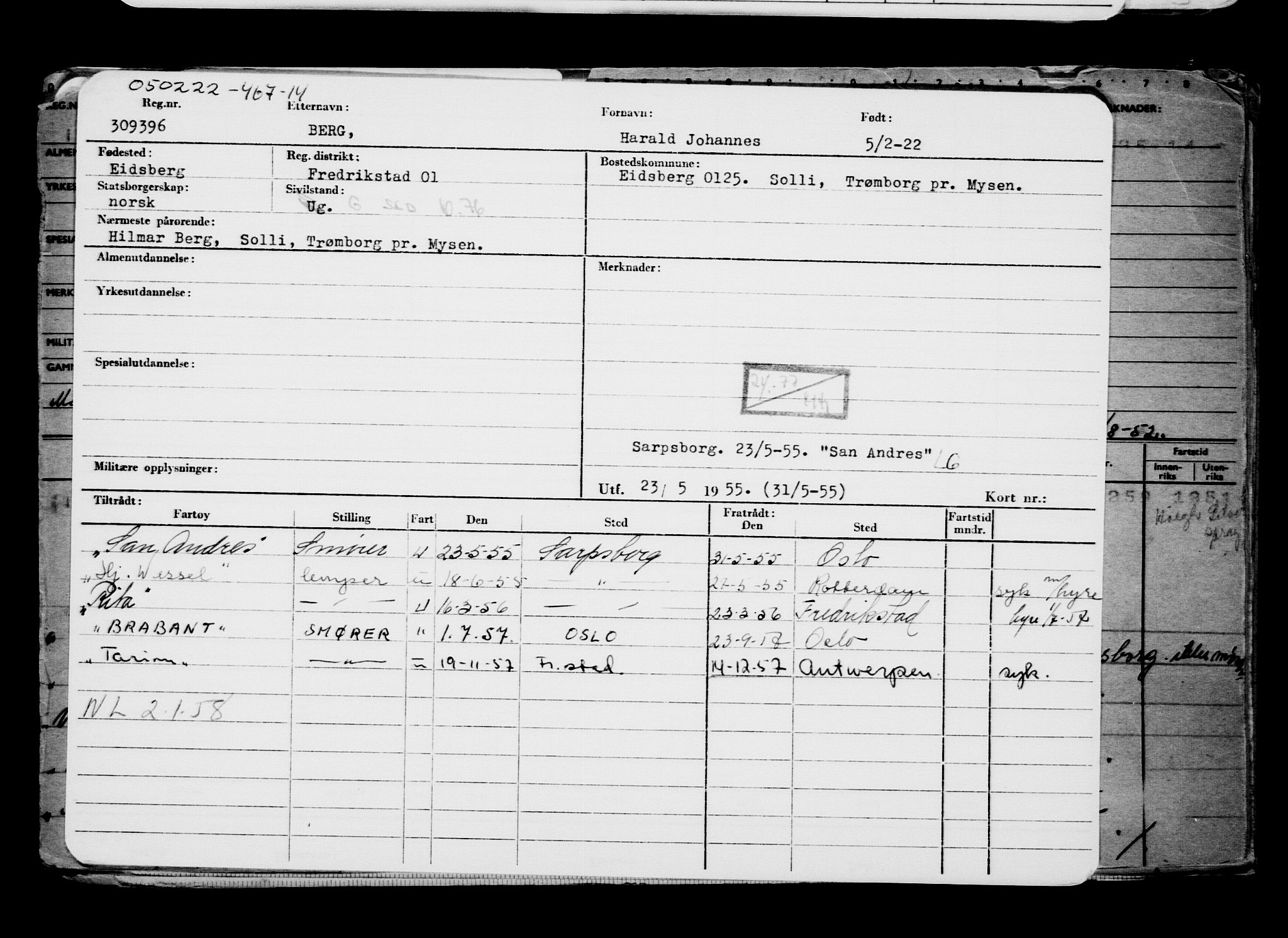 Direktoratet for sjømenn, AV/RA-S-3545/G/Gb/L0202: Hovedkort, 1922, p. 614