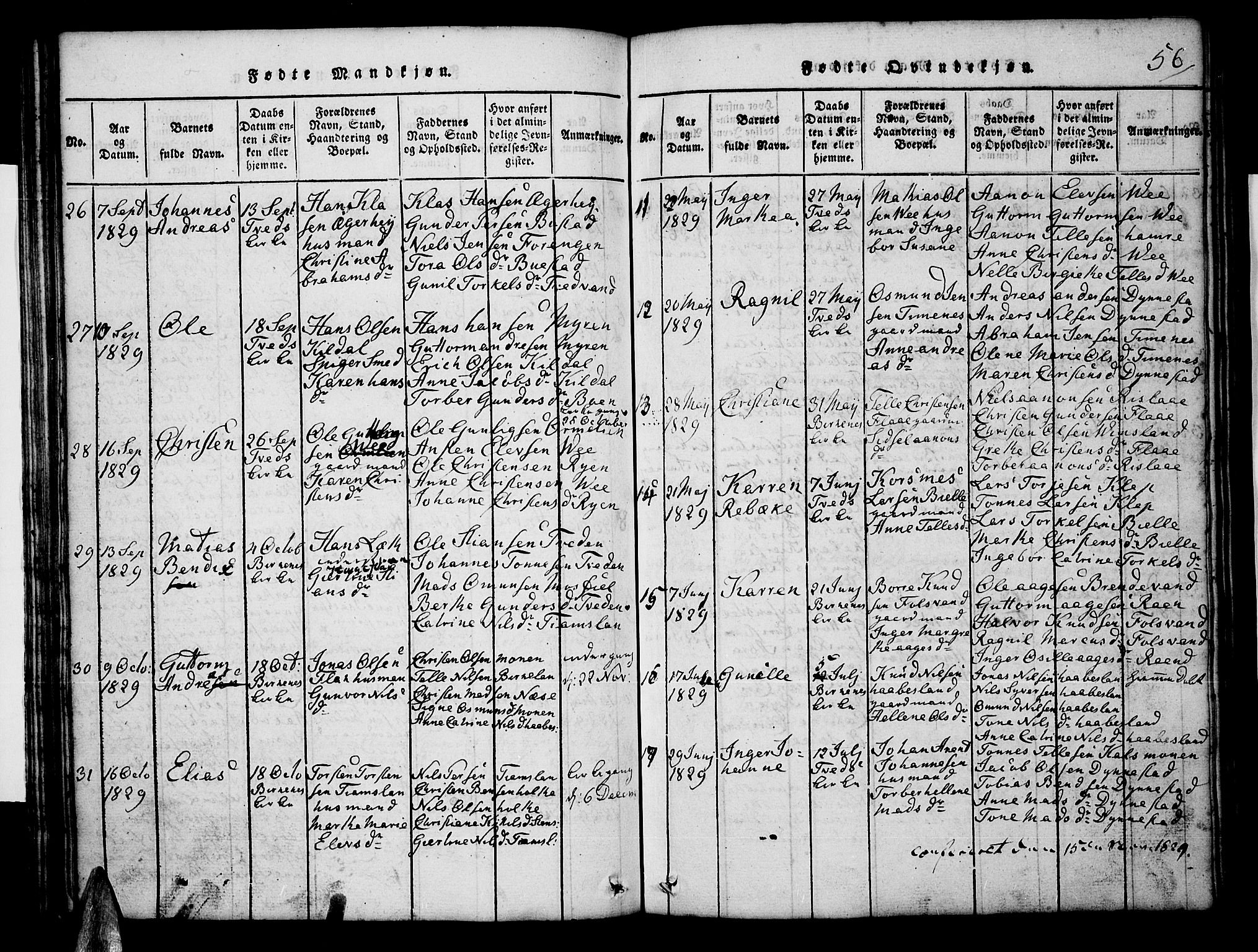 Tveit sokneprestkontor, AV/SAK-1111-0043/F/Fb/L0001: Parish register (copy) no. B 1, 1820-1834, p. 56