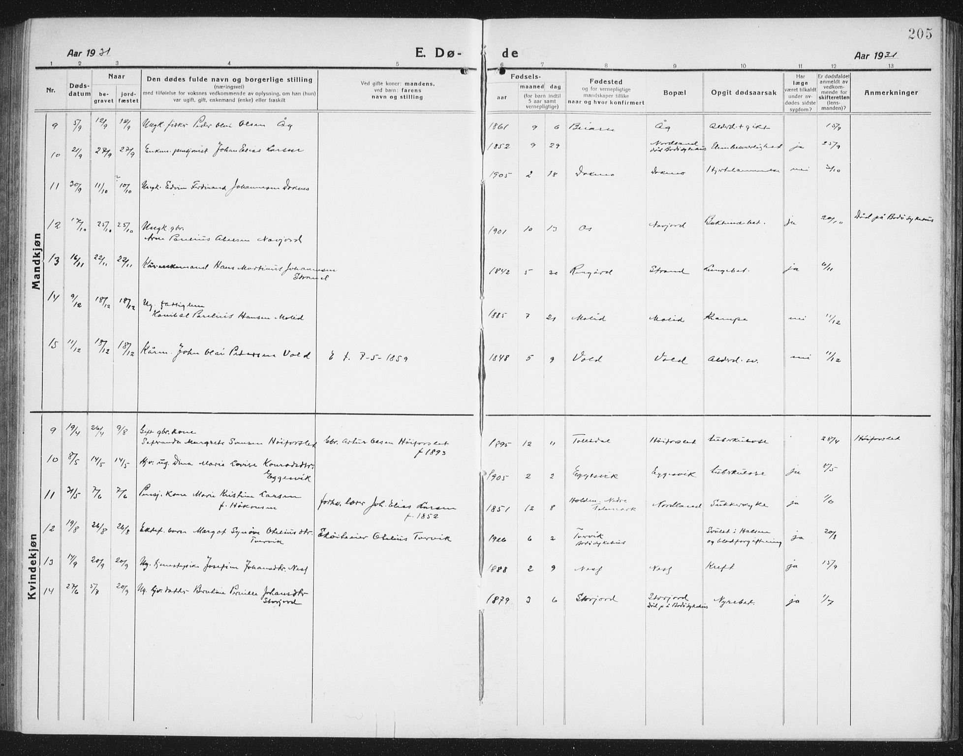 Ministerialprotokoller, klokkerbøker og fødselsregistre - Nordland, SAT/A-1459/846/L0656: Parish register (copy) no. 846C06, 1917-1936, p. 205