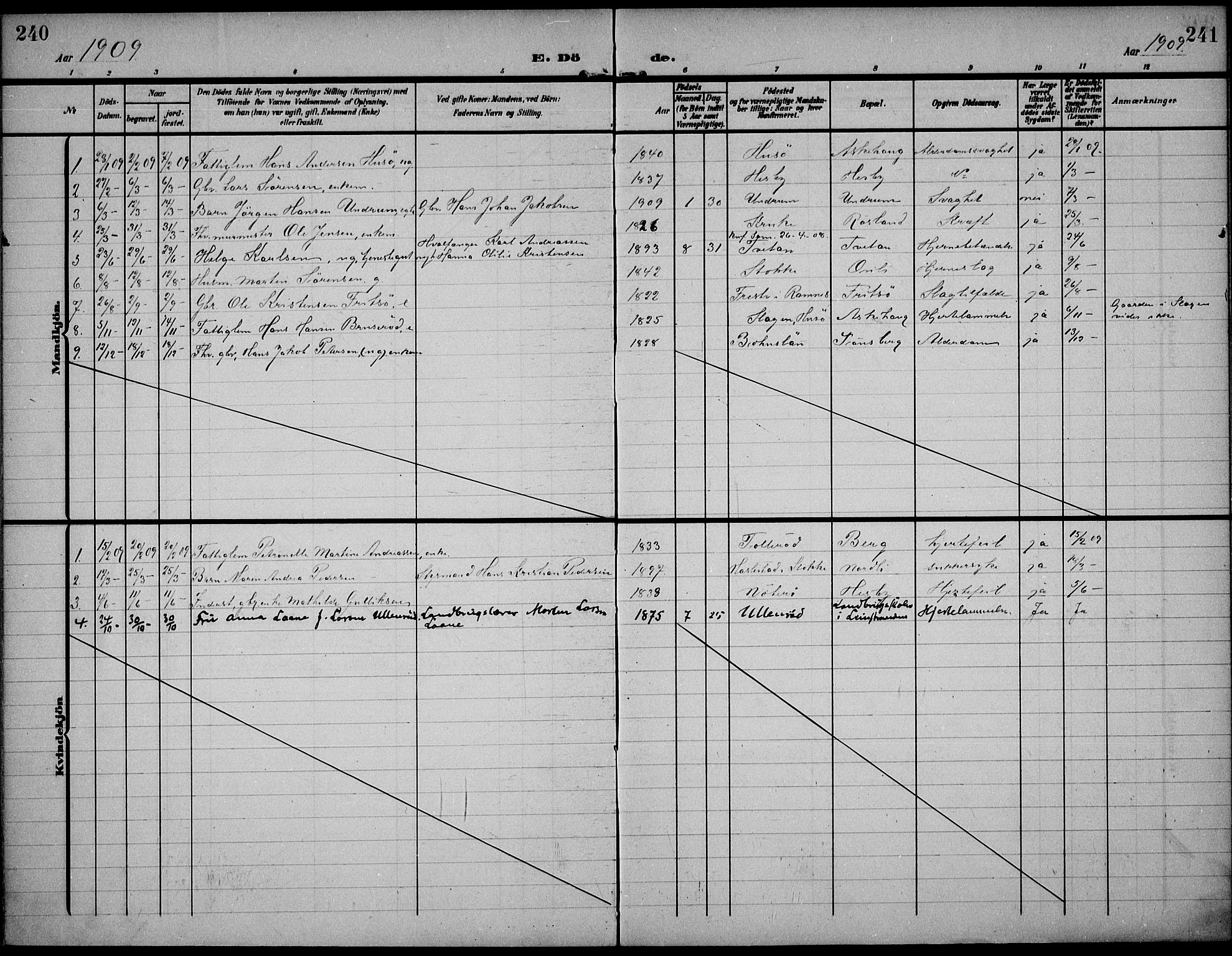 Sem kirkebøker, AV/SAKO-A-5/F/Fa/L0012: Parish register (official) no. I 12, 1905-1915, p. 240-241