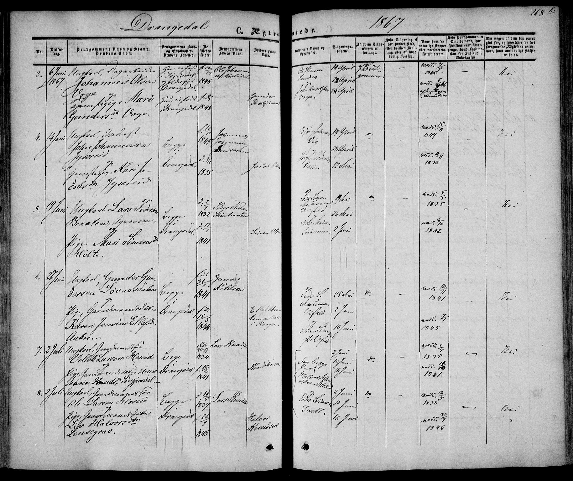 Drangedal kirkebøker, AV/SAKO-A-258/F/Fa/L0008: Parish register (official) no. 8, 1857-1871, p. 268