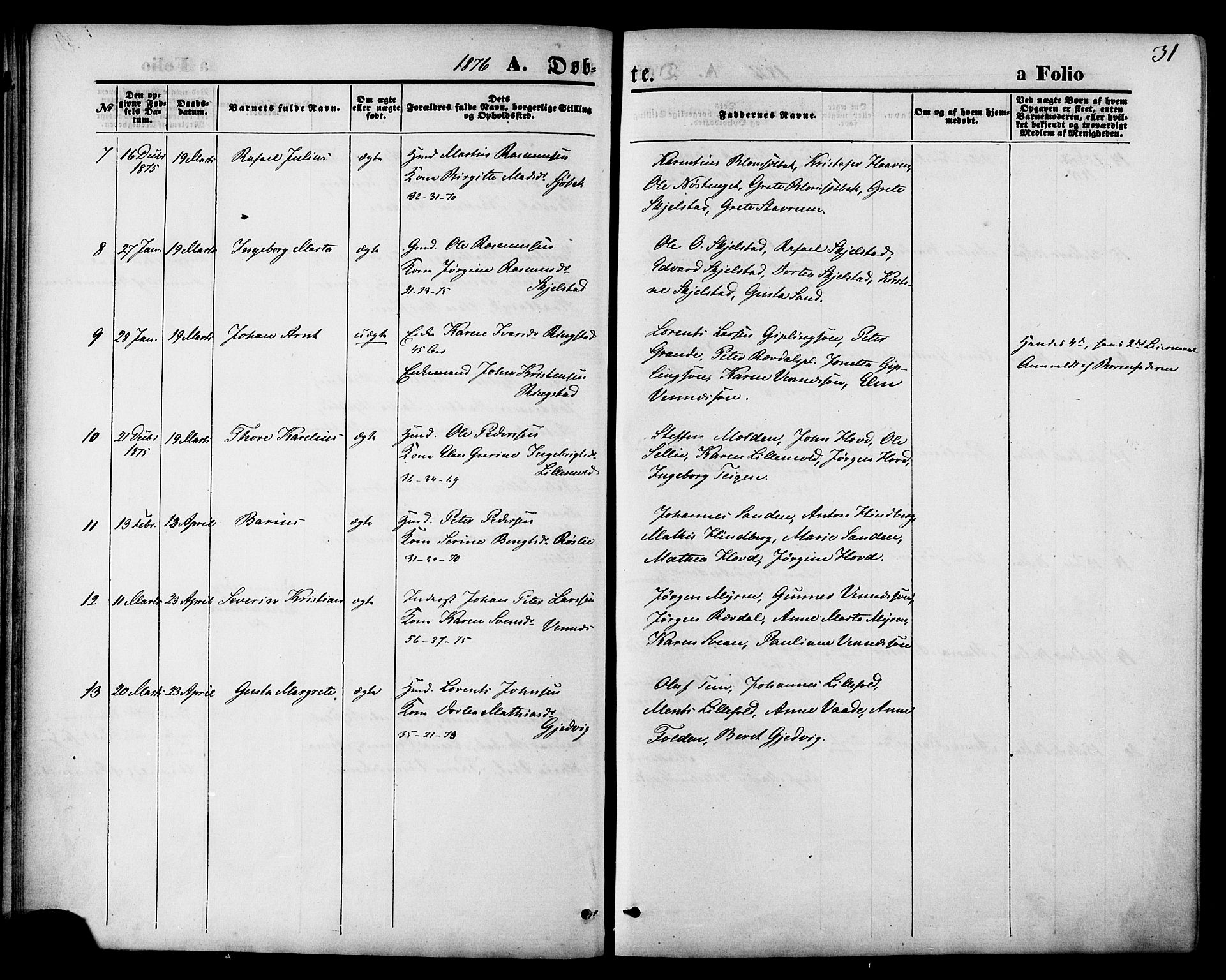 Ministerialprotokoller, klokkerbøker og fødselsregistre - Nord-Trøndelag, SAT/A-1458/744/L0419: Parish register (official) no. 744A03, 1867-1881, p. 31