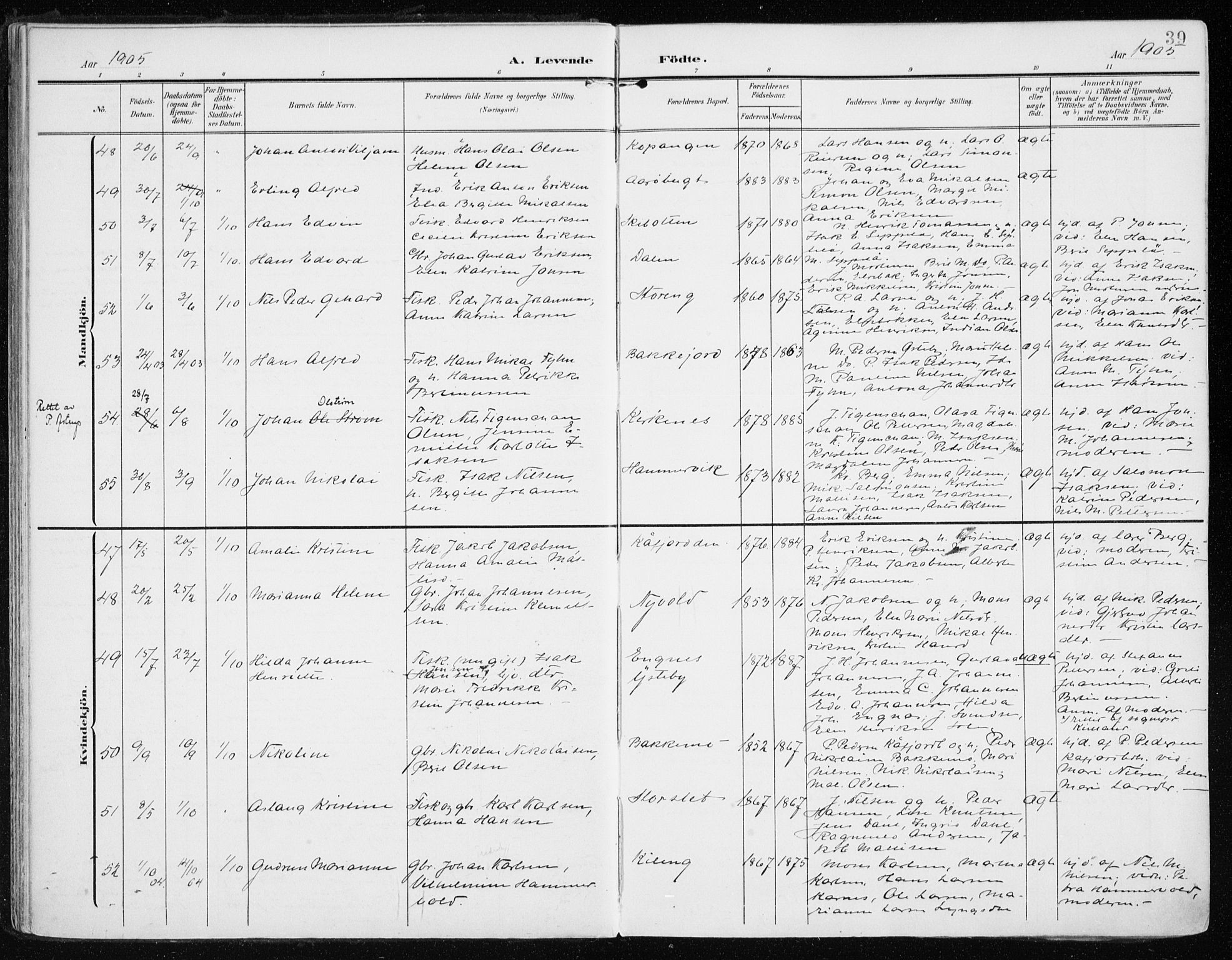 Lyngen sokneprestembete, AV/SATØ-S-1289/H/He/Hea/L0011kirke: Parish register (official) no. 11, 1903-1913, p. 39