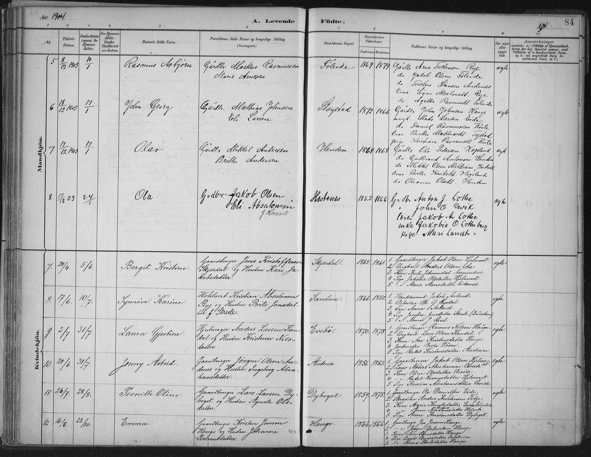 Gloppen sokneprestembete, AV/SAB-A-80101/H/Haa/Haab/L0001: Parish register (official) no. B  1, 1885-1905, p. 84